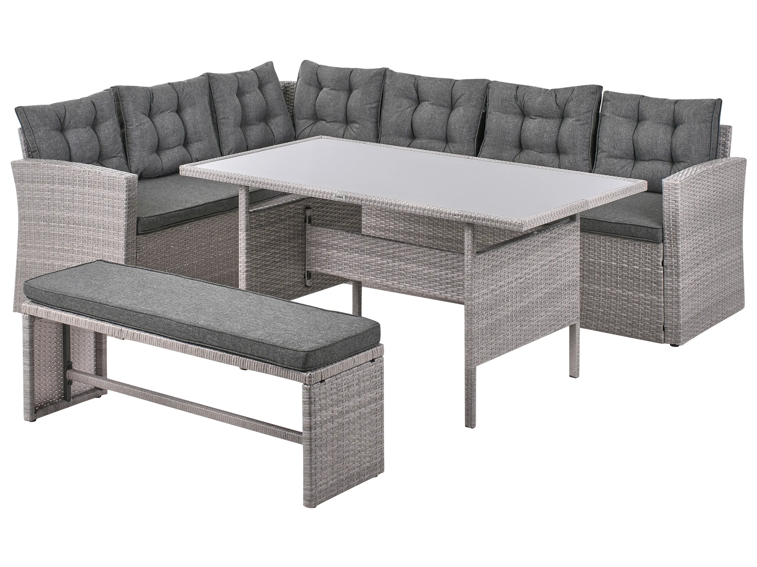 Conjunto de jardín con mesa 8 plazas VITERBO con cojines Ratán sintético Gris