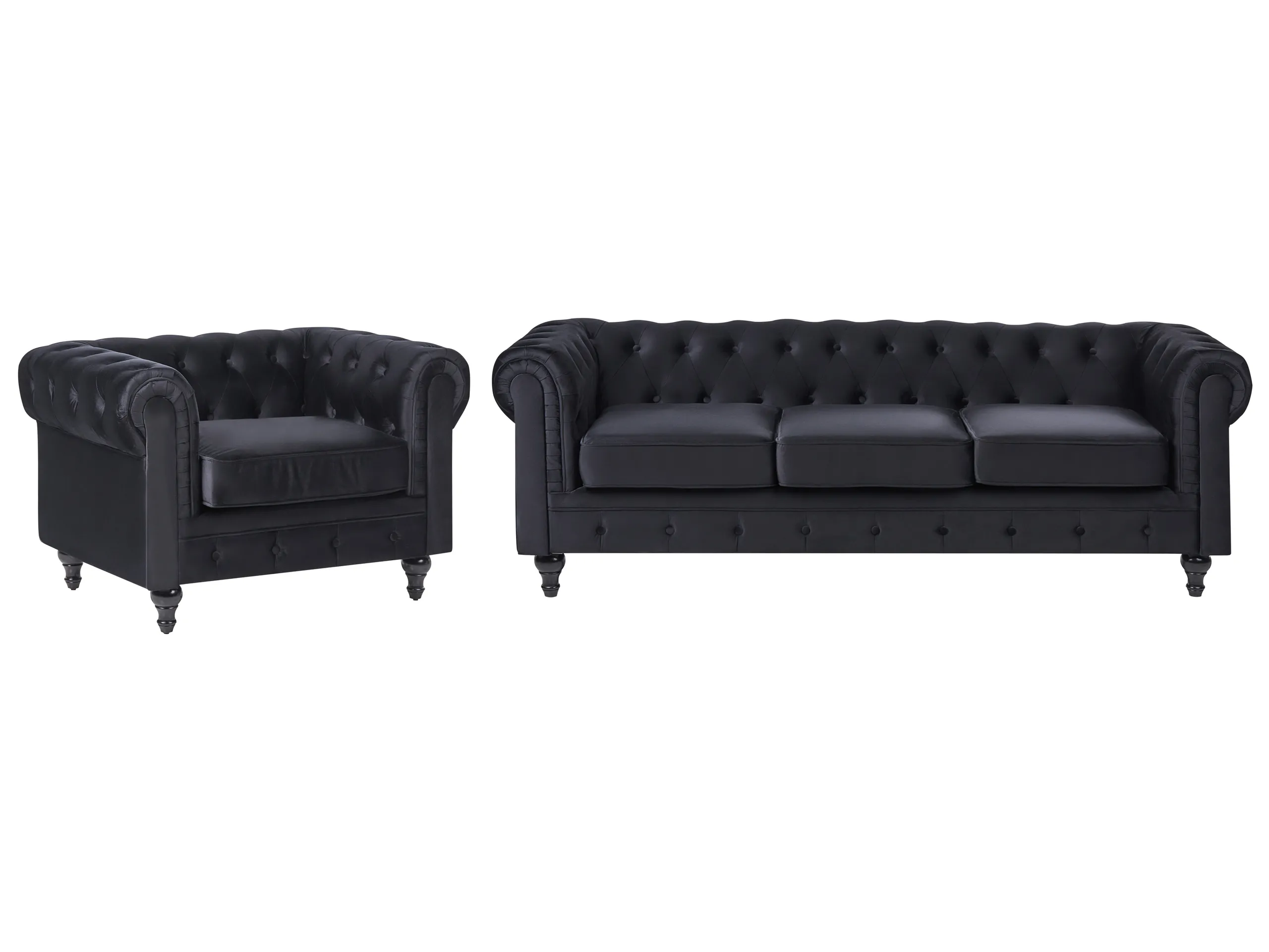 Conjunto de sala de estar 4 plazas CHESTERFIELD Terciopelo Negro