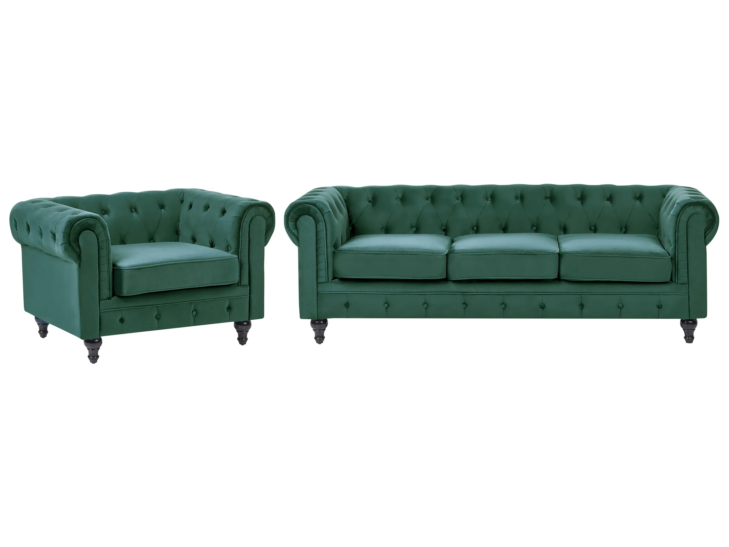 Conjunto de sala de estar 4 plazas CHESTERFIELD Terciopelo Verde esmeralda