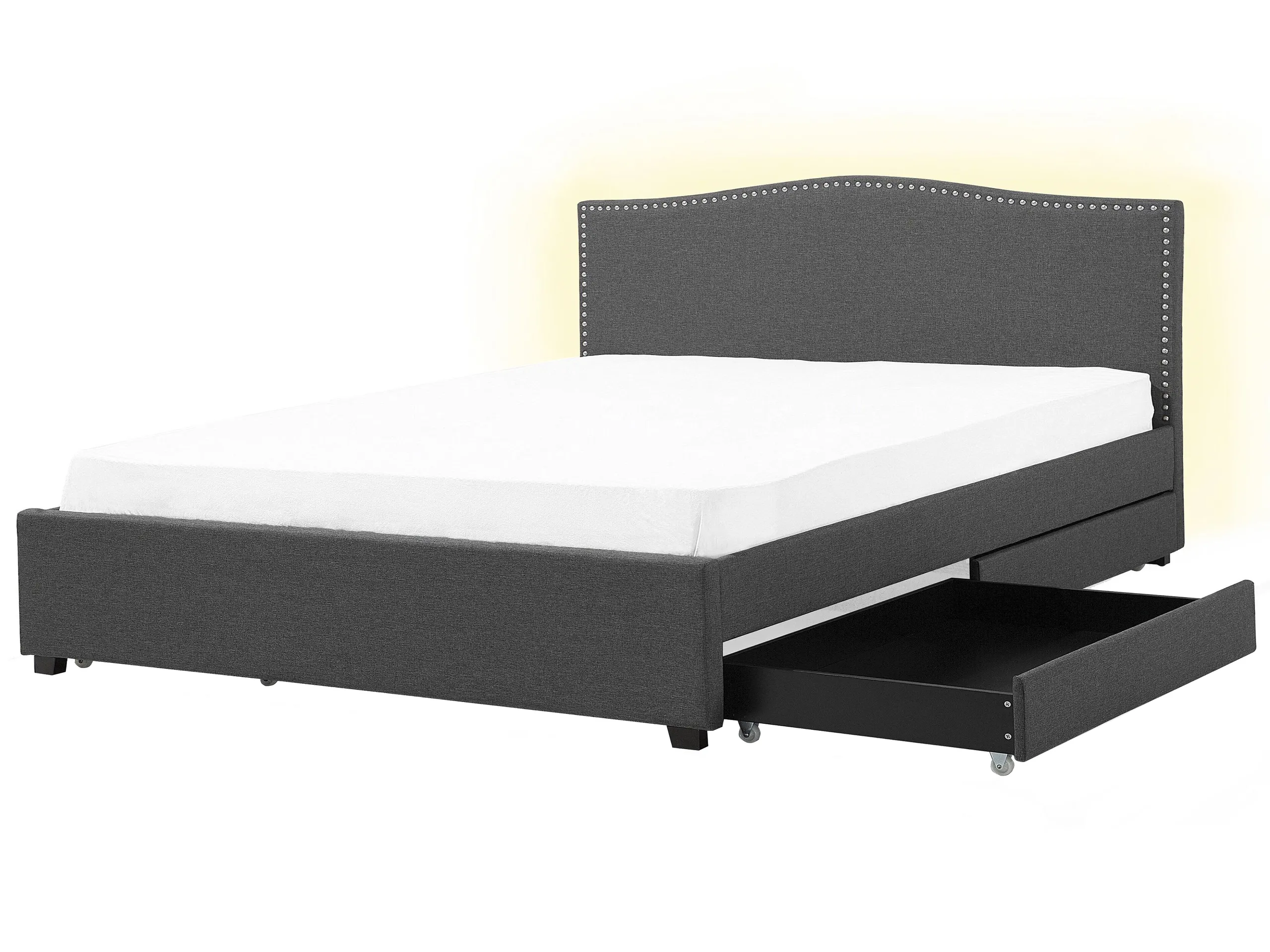 Bed with Storage Drawers Fabric MONTPELLIER 180 x 200 cm (EU Super King) LED Dark Grey
