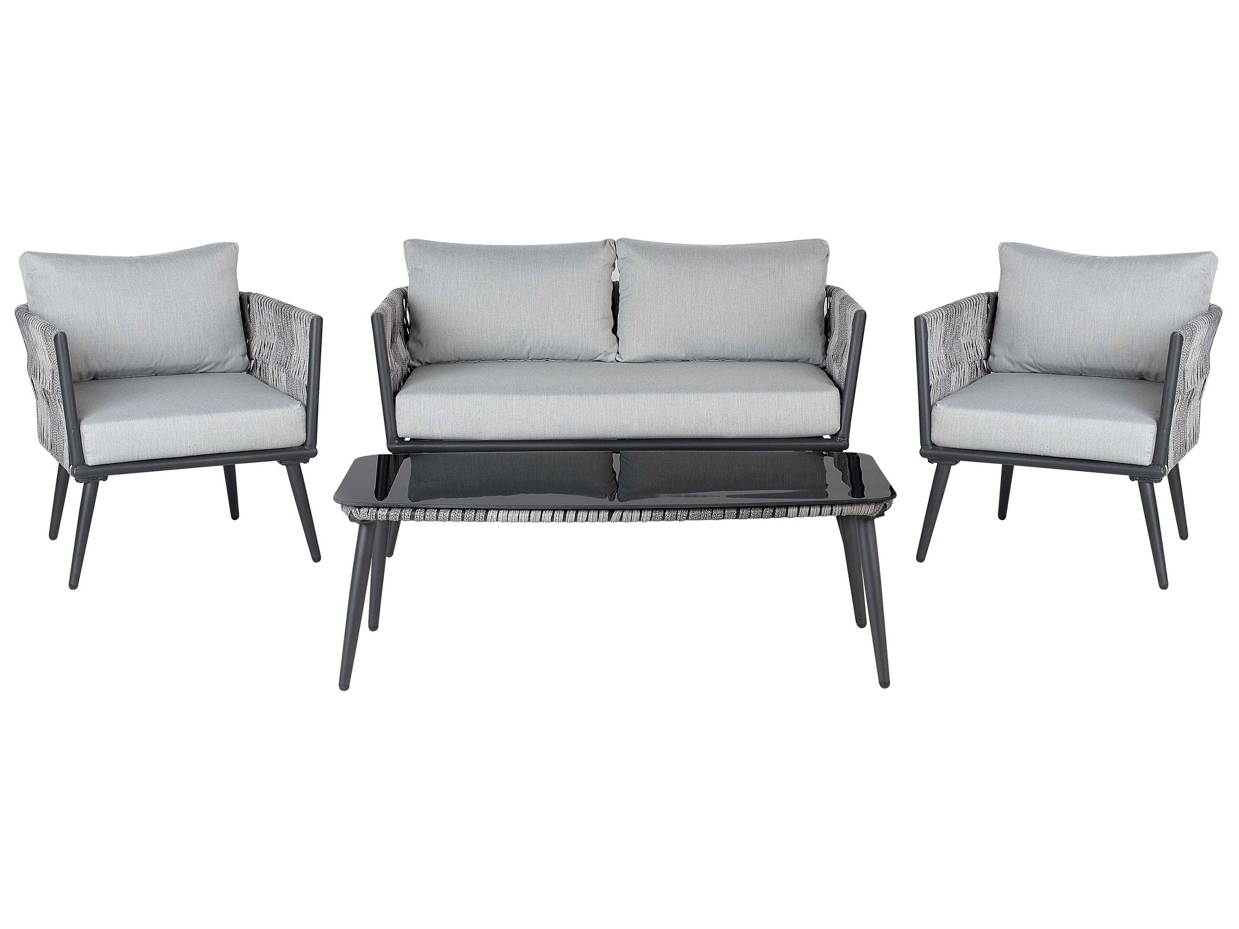Conjunto de jardín con mesa 4 plazas PREVEZA Ratán sintético Gris