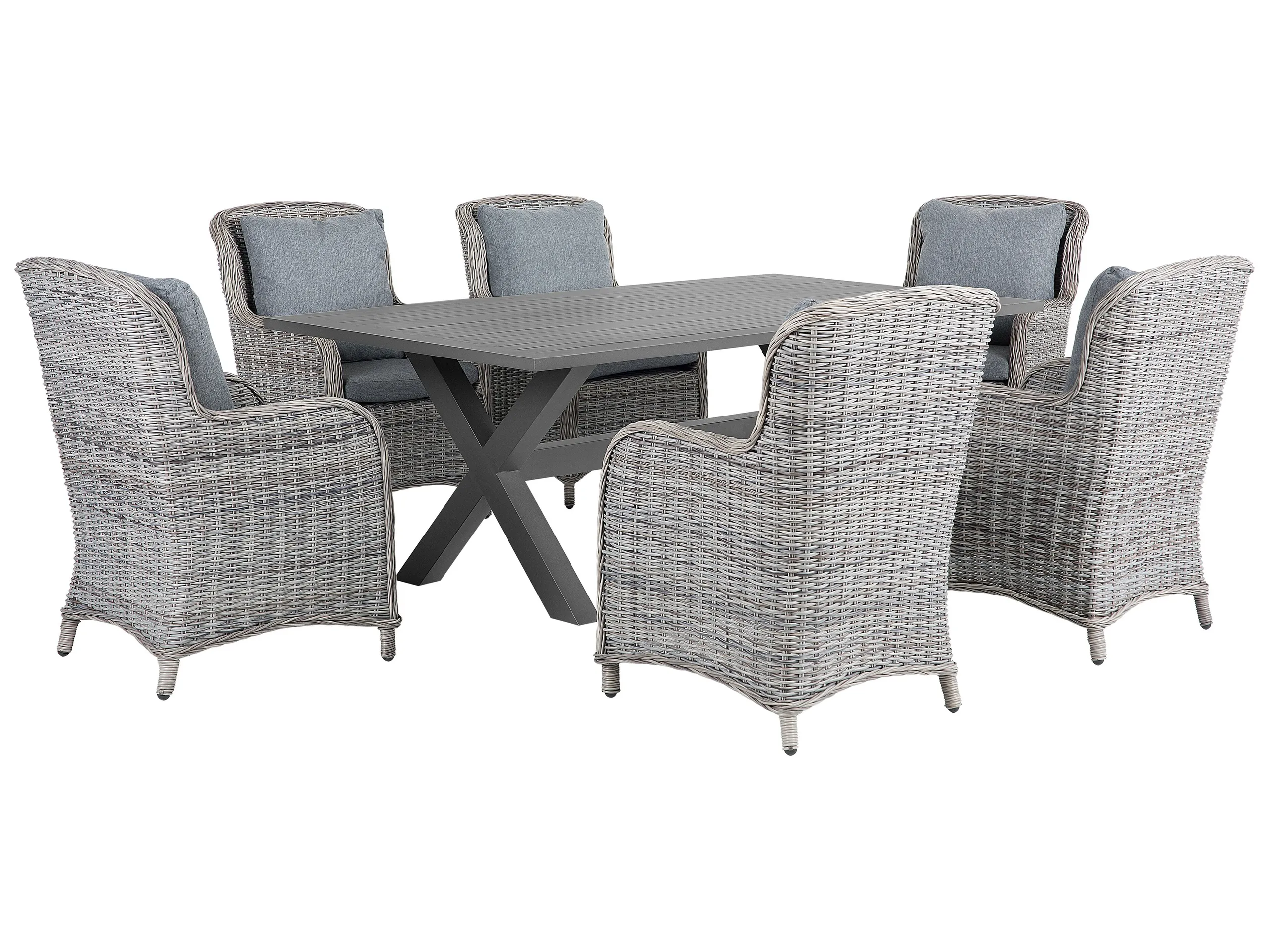 Conjunto de comedor exterior 6 plazas CASCAIS con cojines Ratán sintético Gris