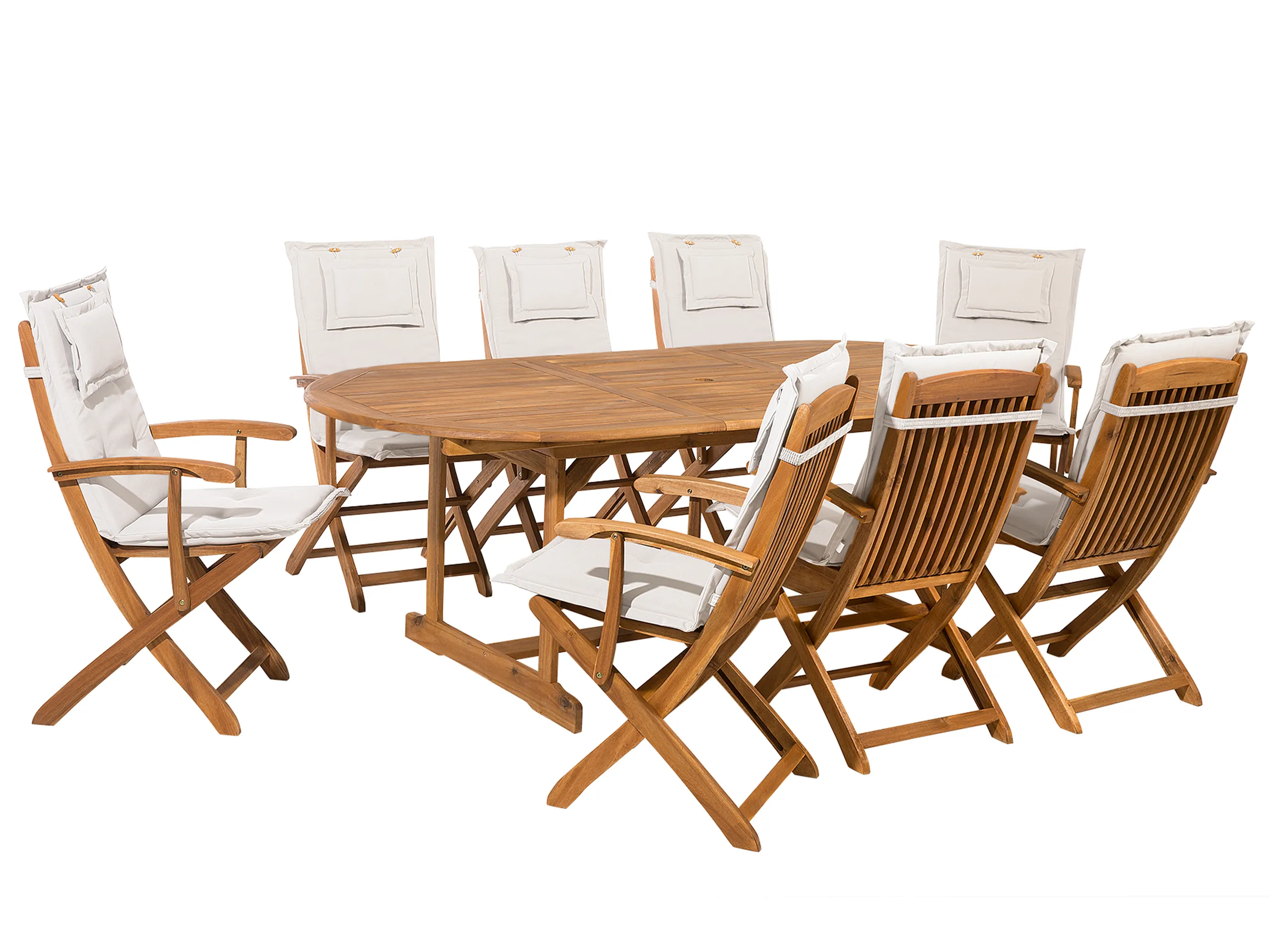 Conjunto de comedor exterior 8 plazas MAUI con cojines Madera de acacia Blanco crema