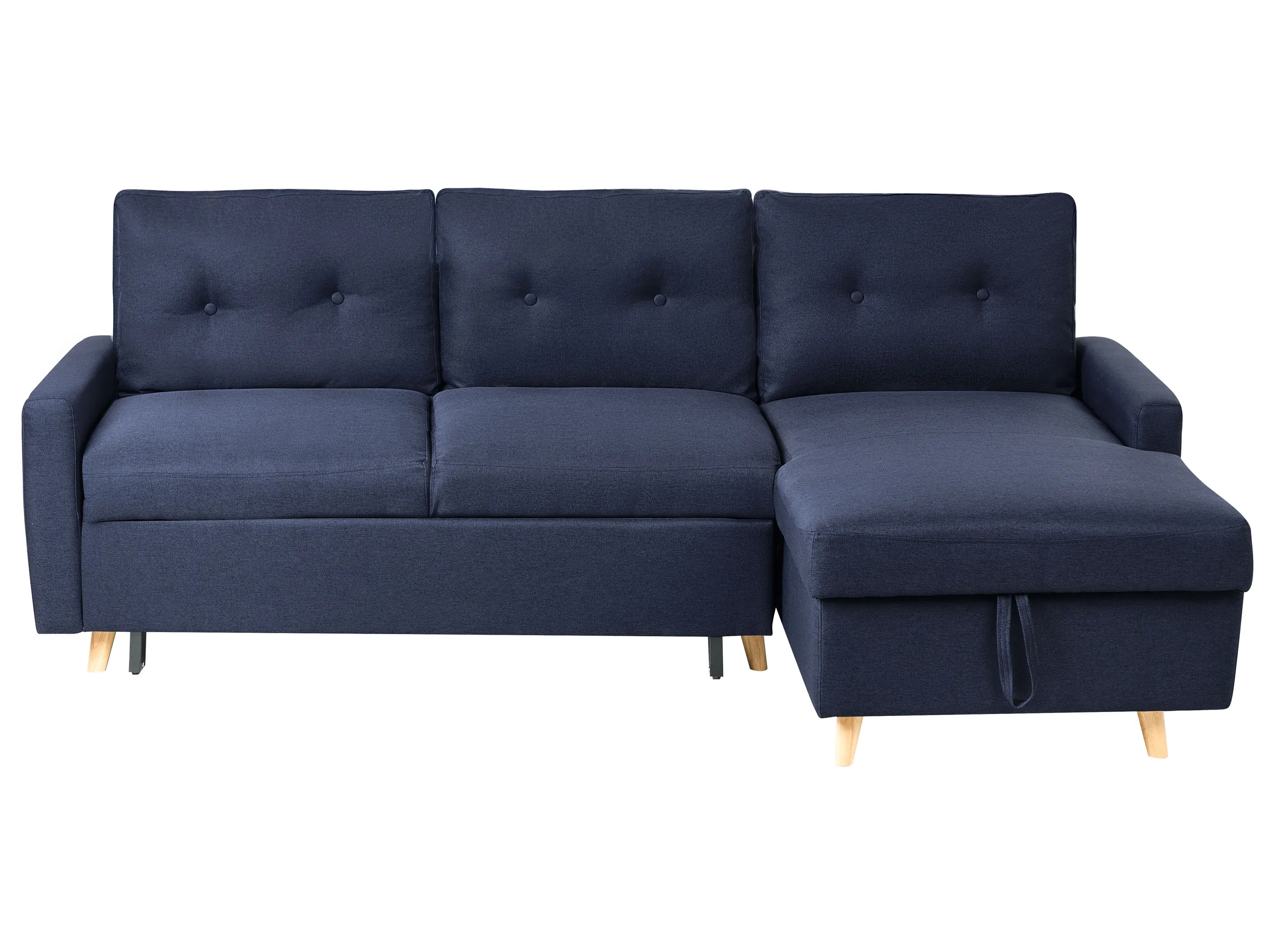 Corner Sofa Bed 4 Seater FLAKK Fabric Navy Blue with Storage Left Hand