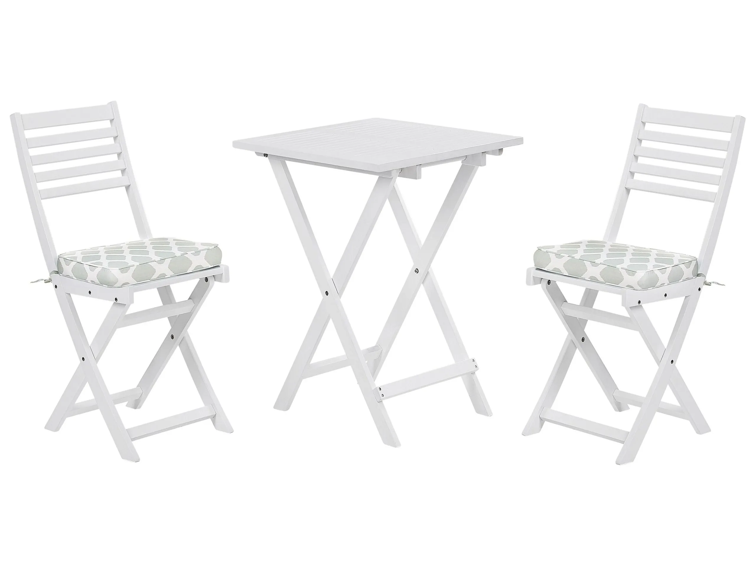 Bistro Set with Cushions Folding FIJI Acacia Wood White