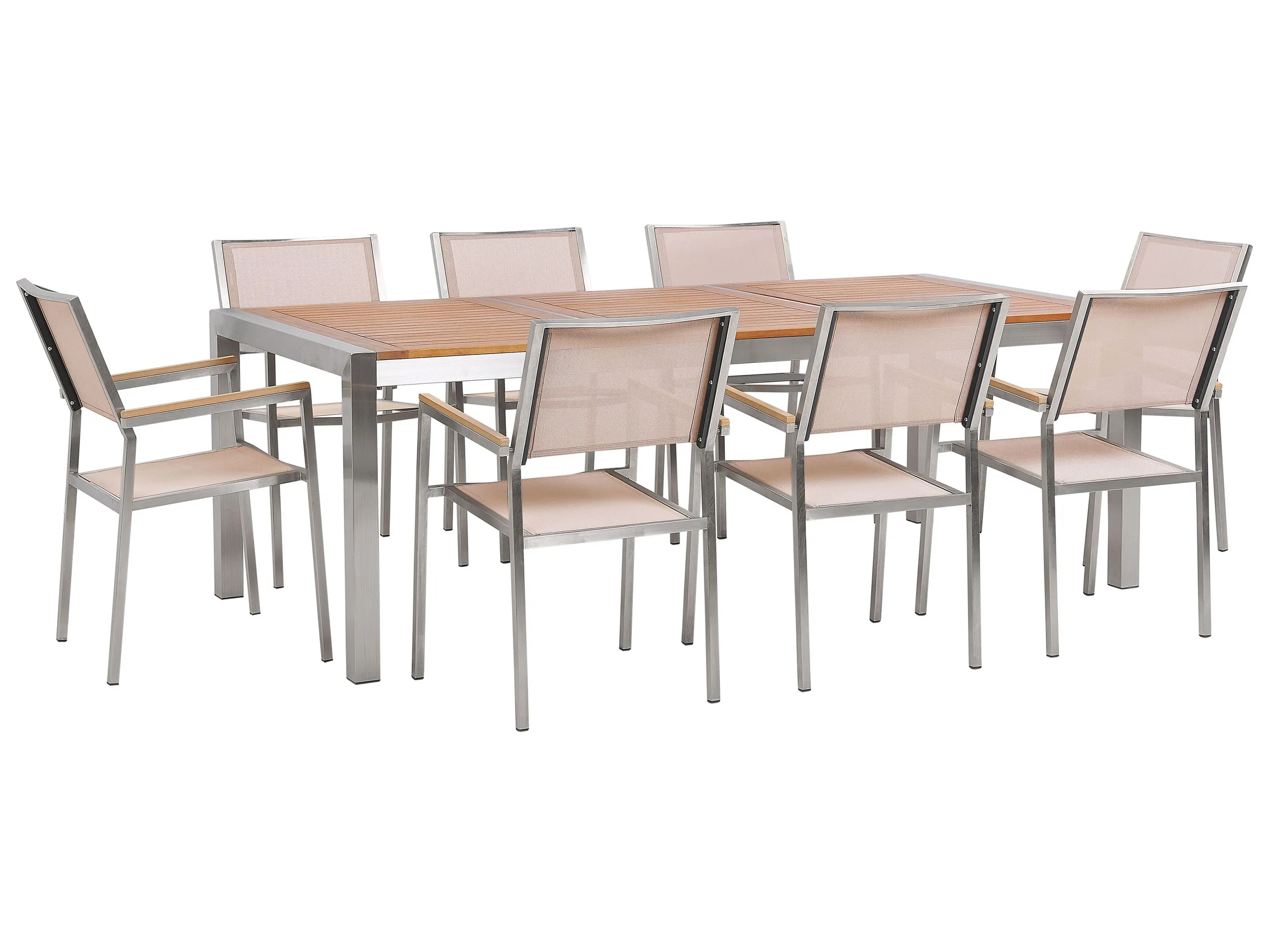 Conjunto de comedor exterior 8 plazas GROSSETO Madera de eucalipto Marrón/Beige