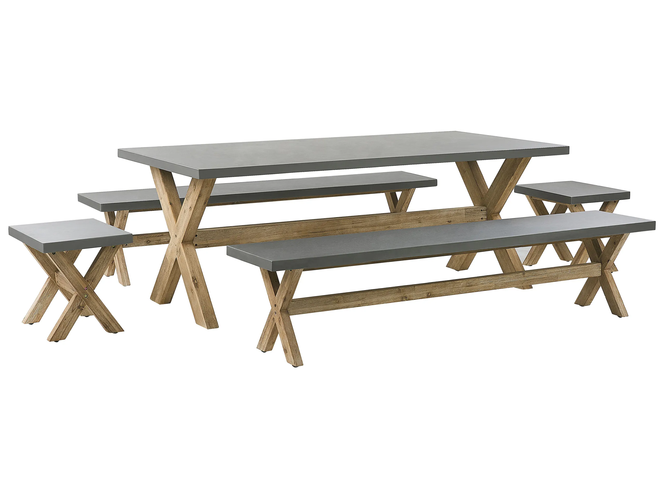 Conjunto de comedor exterior con bancos y taburetes 8 plazas OLBIA Cemento Gris