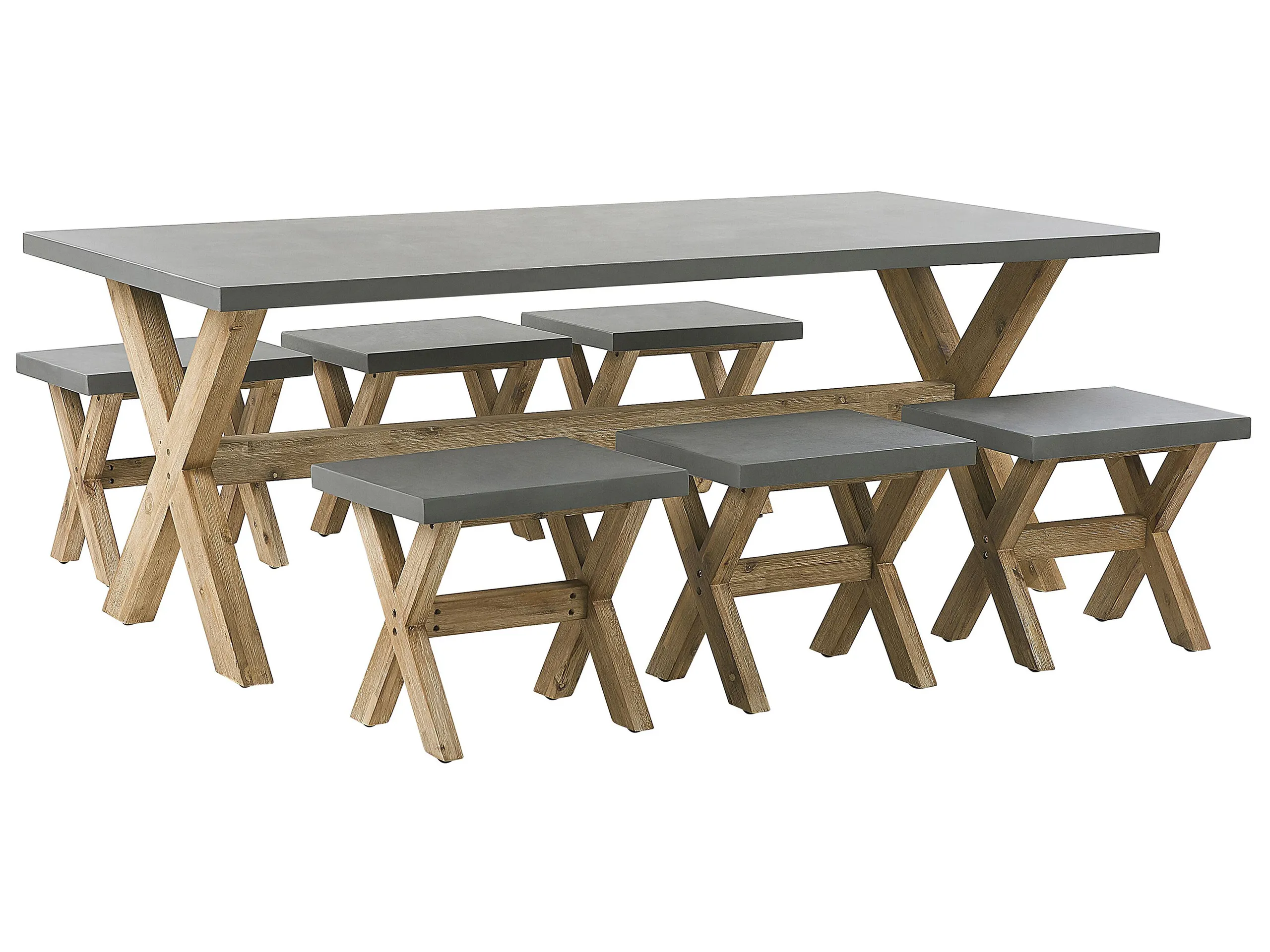 Conjunto de comedor exterior con taburetes 6 plazas OLBIA Cemento Gris