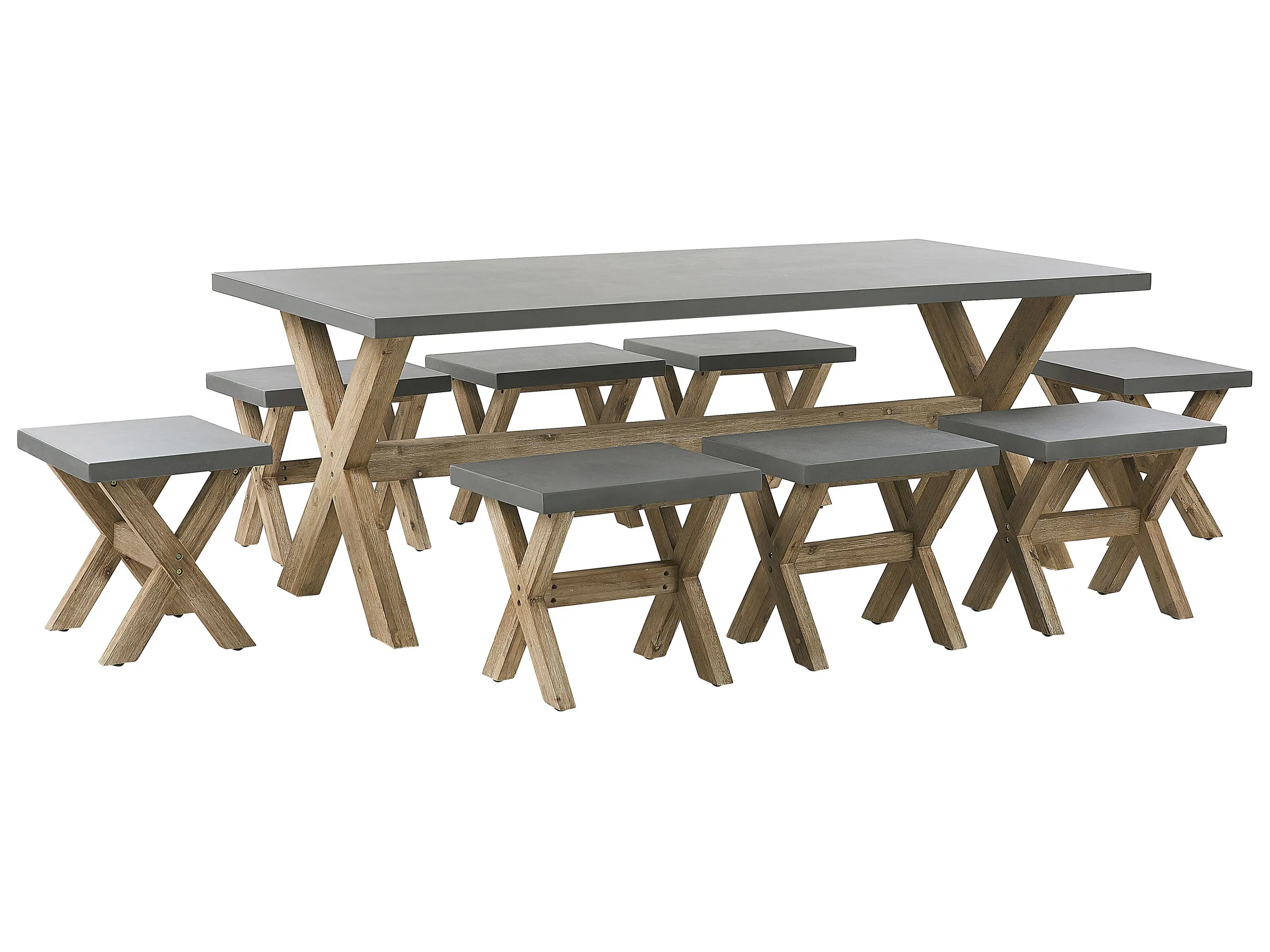 Conjunto de comedor exterior con taburetes 8 plazas OLBIA Cemento Gris