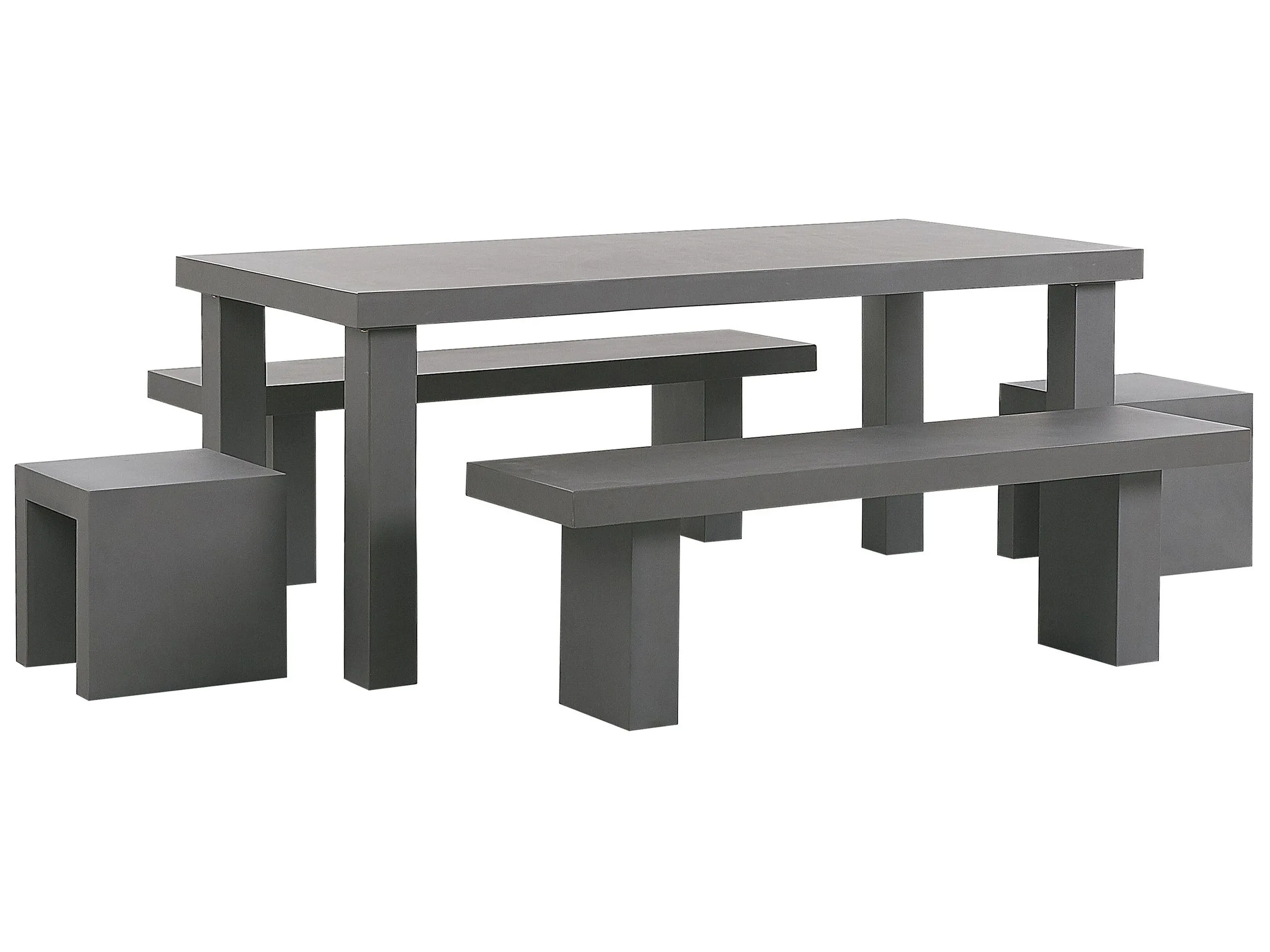 Conjunto de comedor exterior con bancos y taburetes 6 plazas TARANTO Cemento Gris