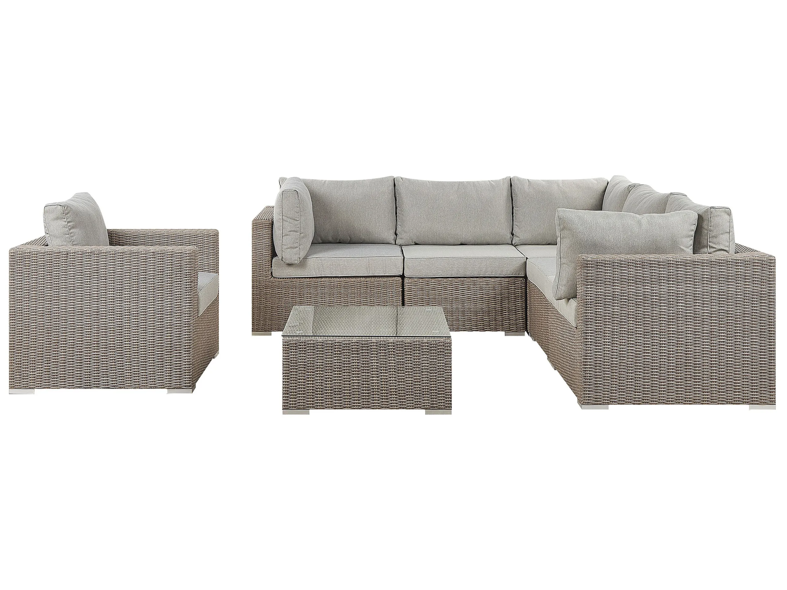 Conjunto de jardín con mesa 6 plazas CONTARE Izquierda modular Ratán sintético Gris pardo