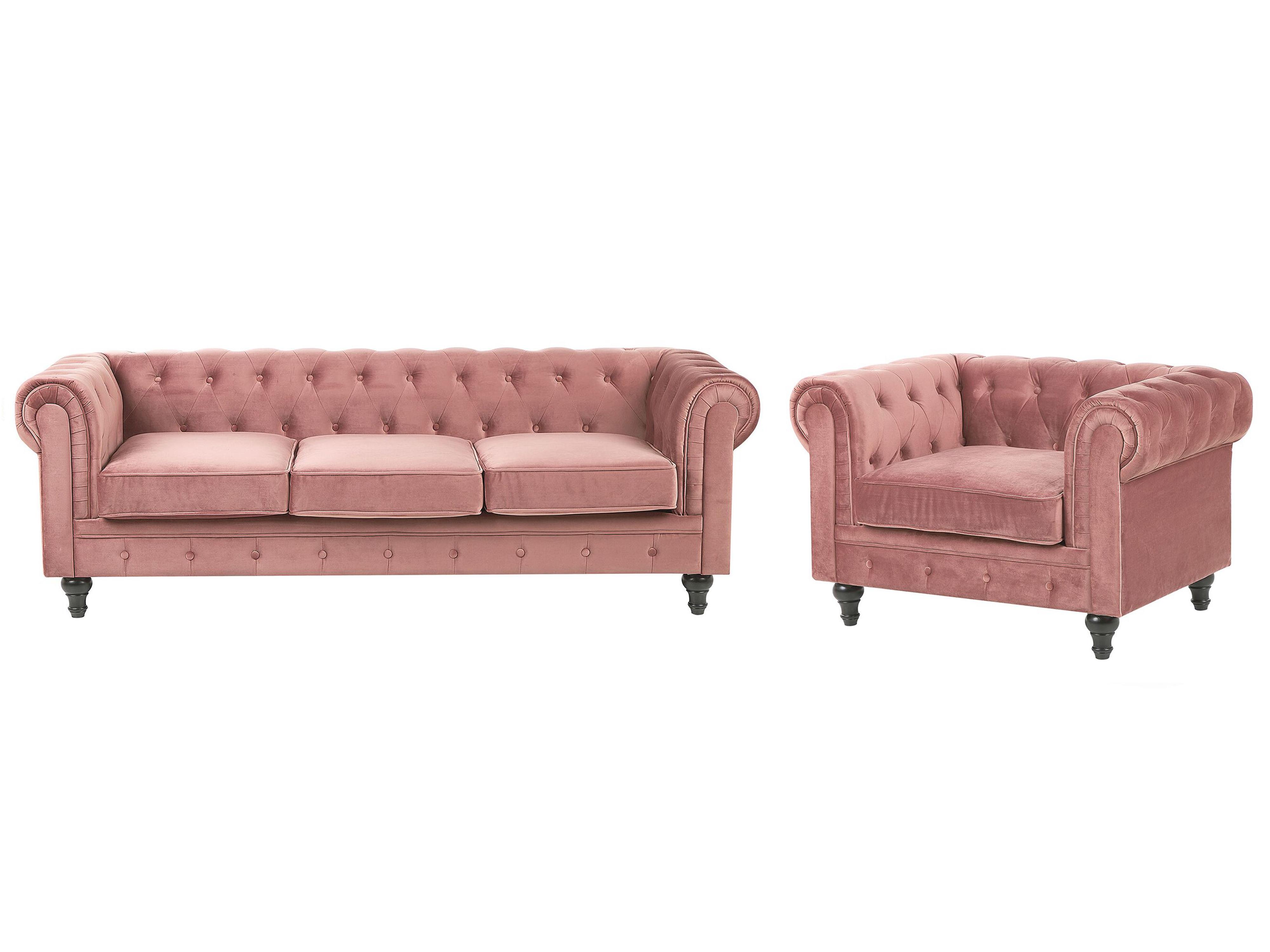 Conjunto de sala de estar 4 plazas CHESTERFIELD Terciopelo Rosa