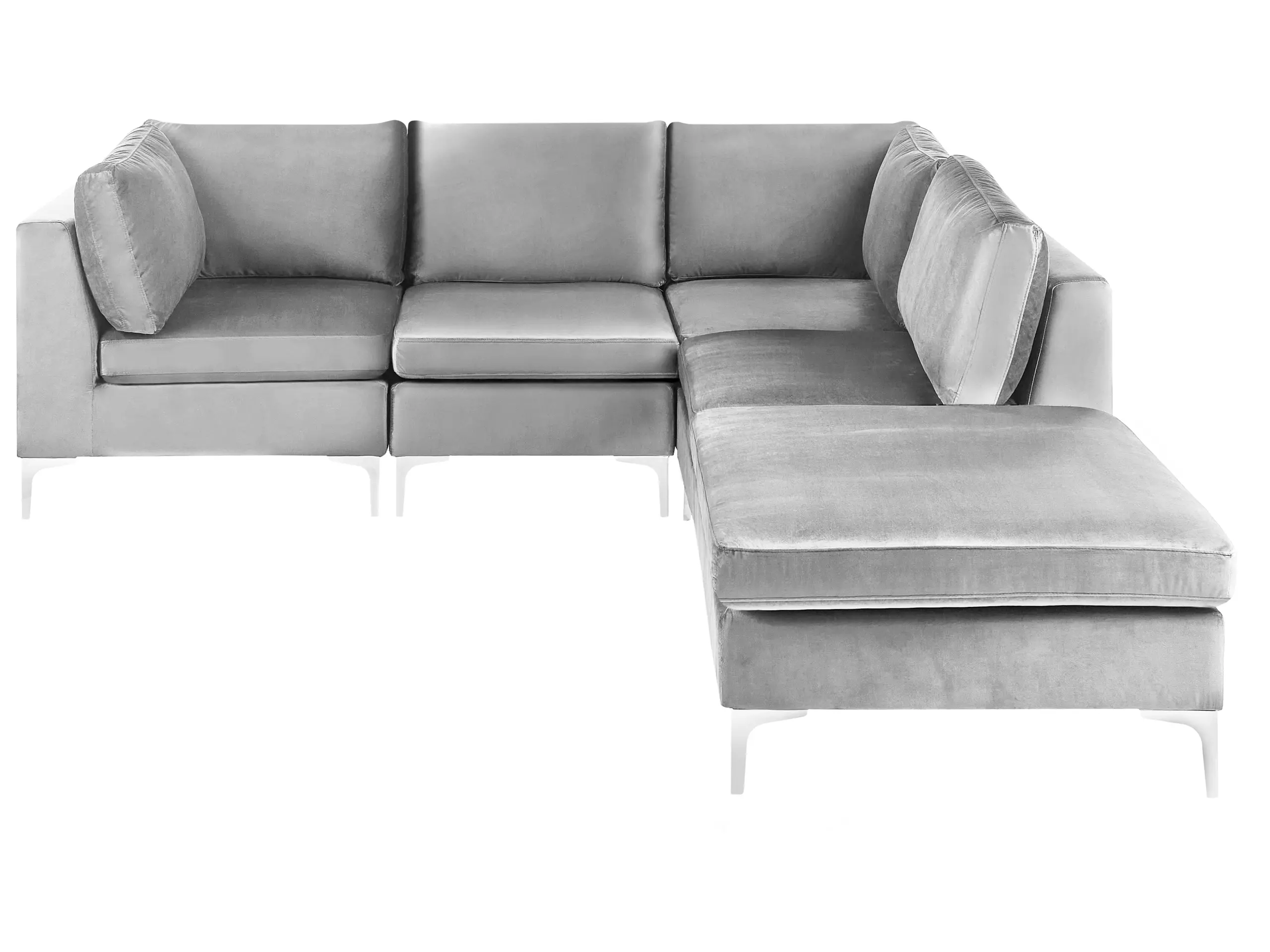 Modular Corner Sofa 4 Seater EVJA Velvet Grey with Ottoman Left Hand