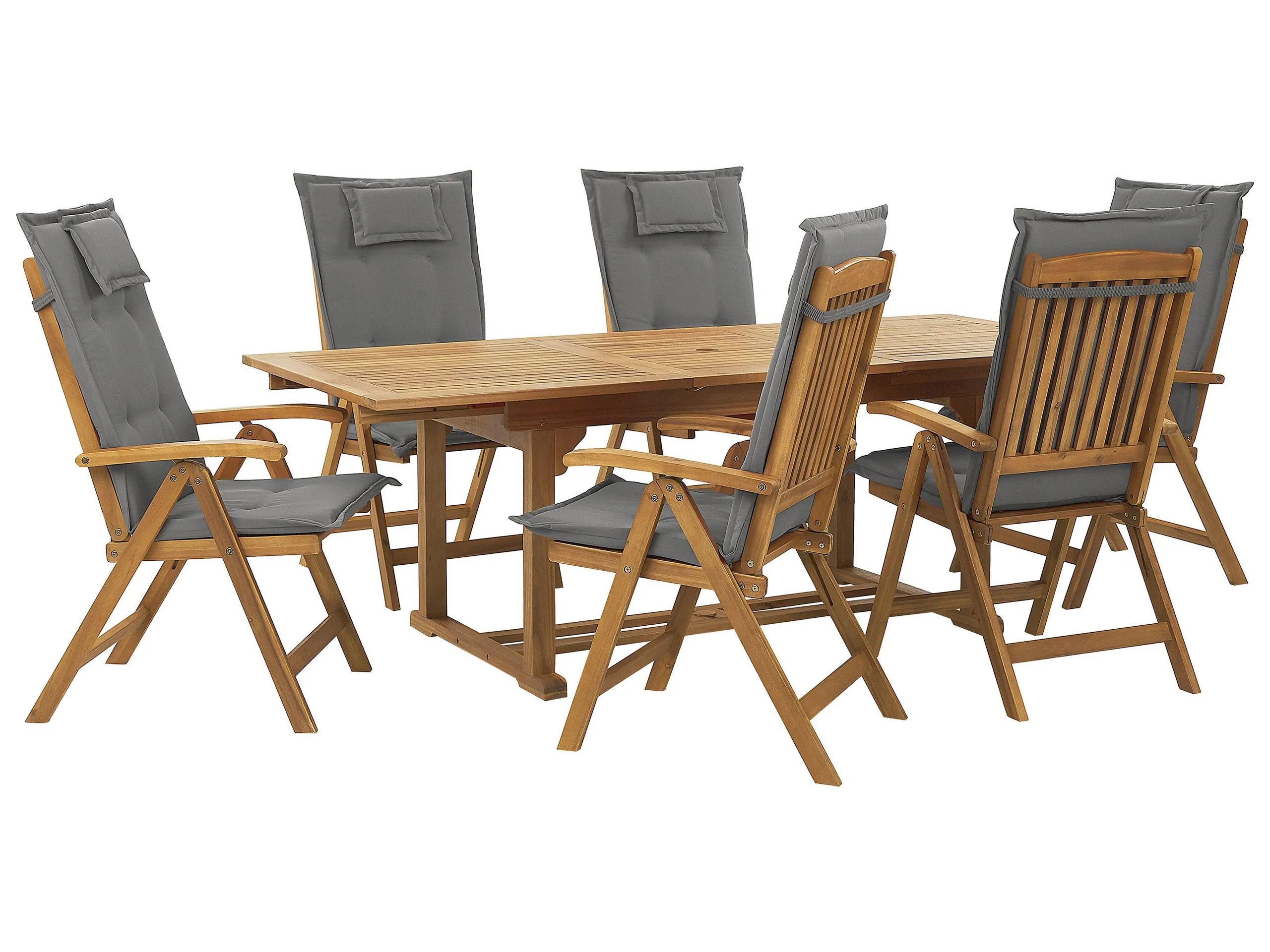 Conjunto de comedor exterior 6 plazas JAVA con cojines Madera de acacia Grafito