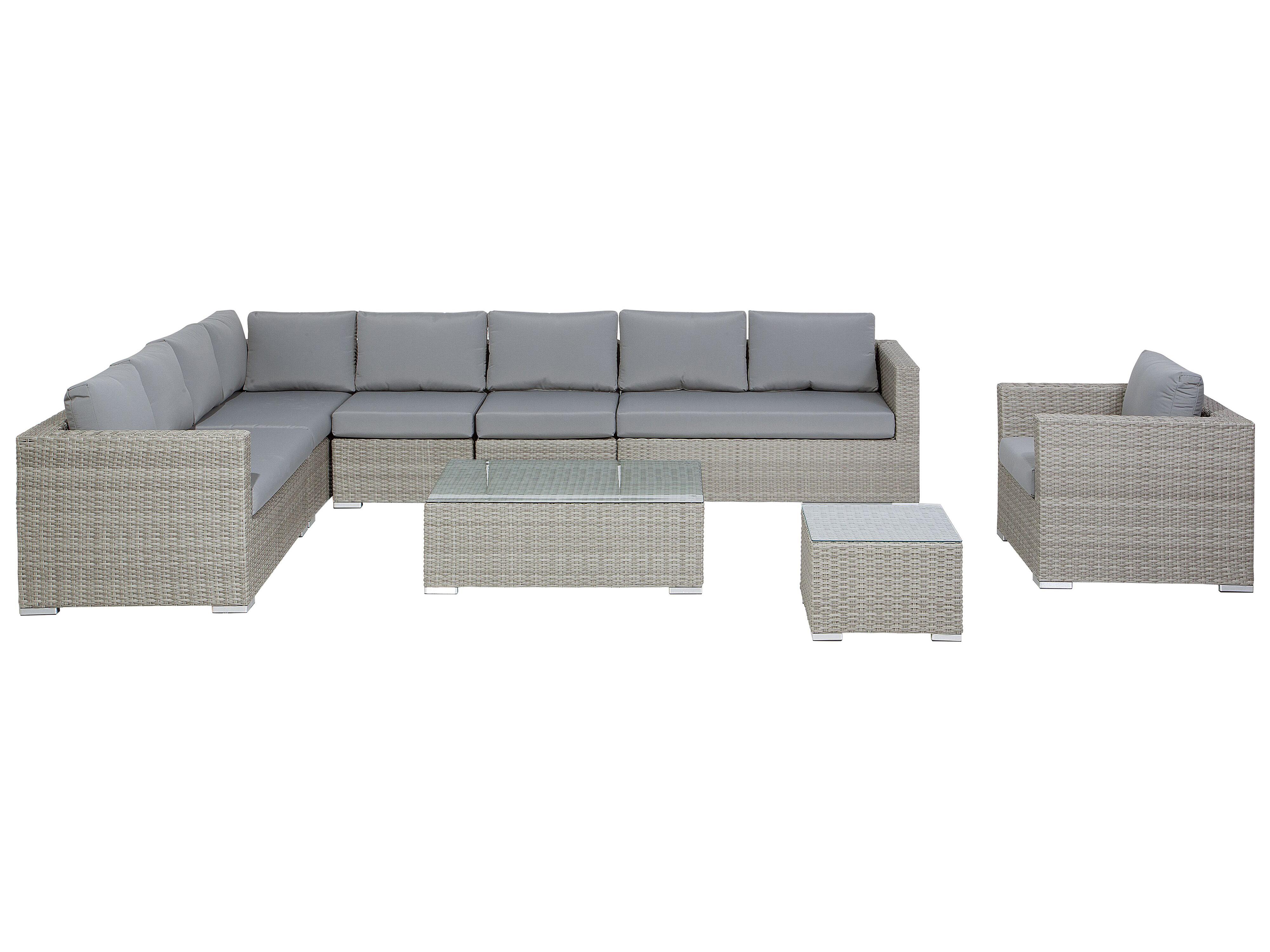 Conjunto de jardín con mesa 8 plazas XXL Derecha modular Ratán sintético Gris