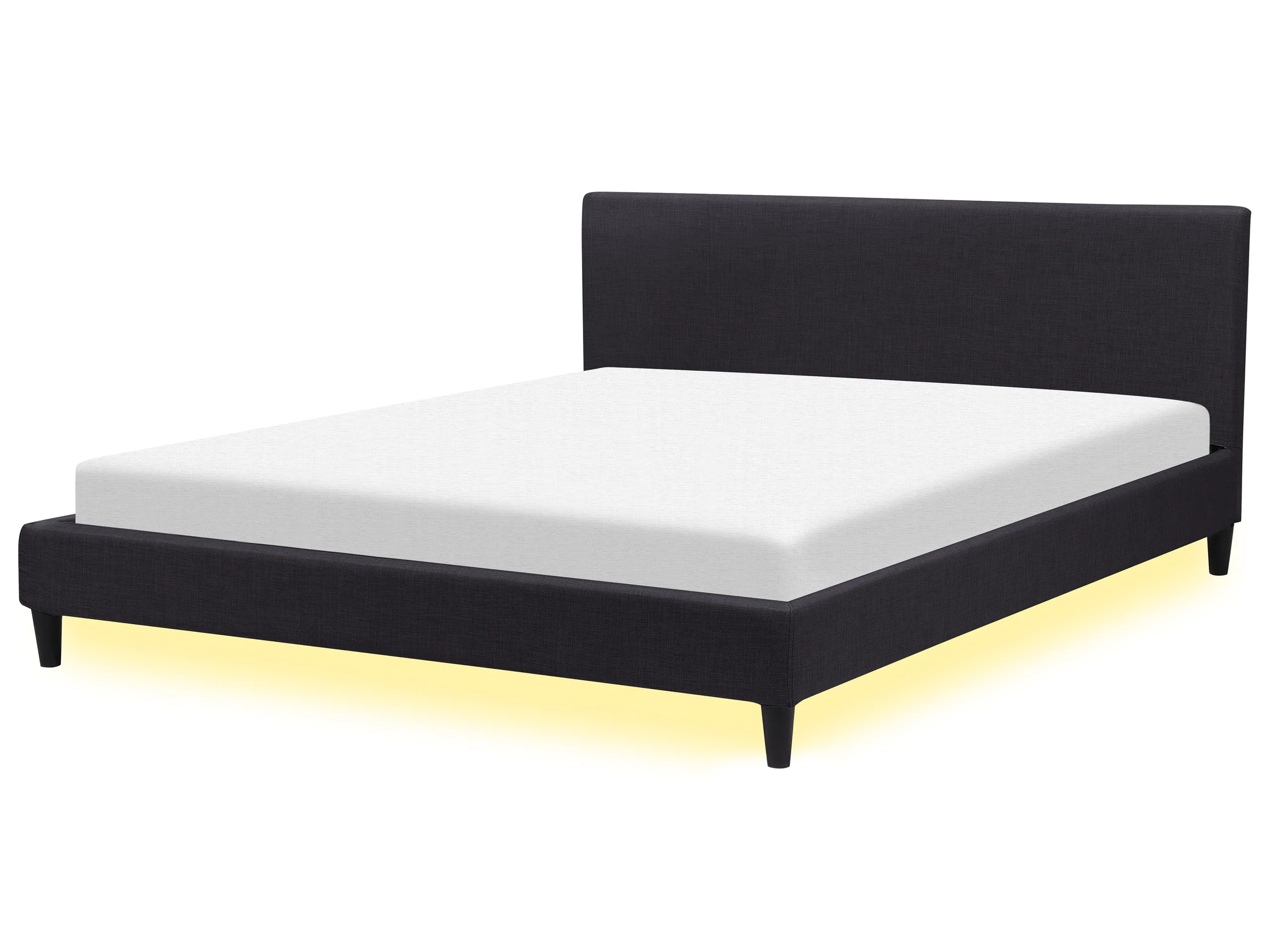 Bed with LED Fabric FITOU 180 x 200 cm (EU Super King) Black