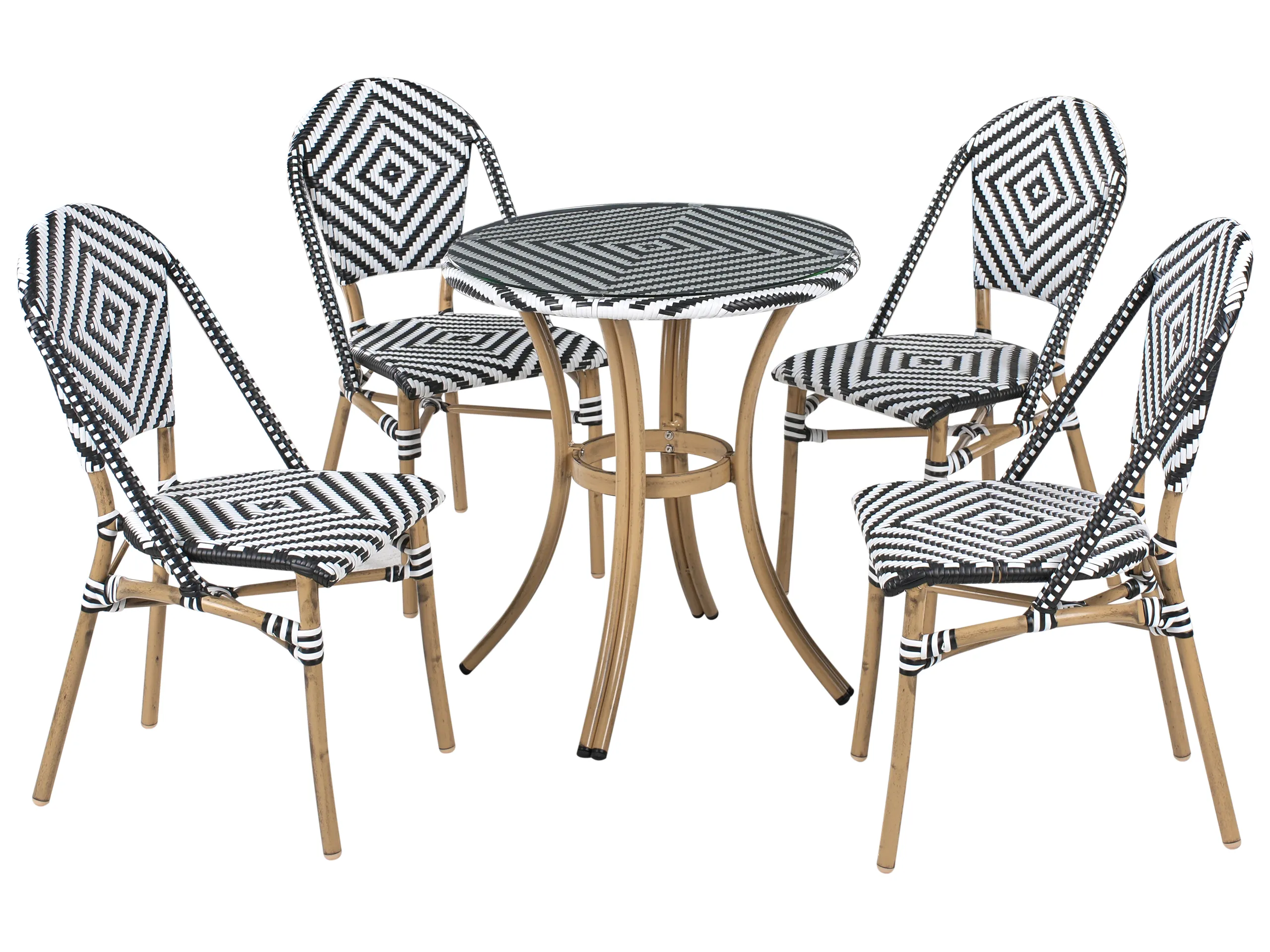 Conjunto de comedor exterior 4 plazas RIFREDDO Ratán sintético Negro/Blanco