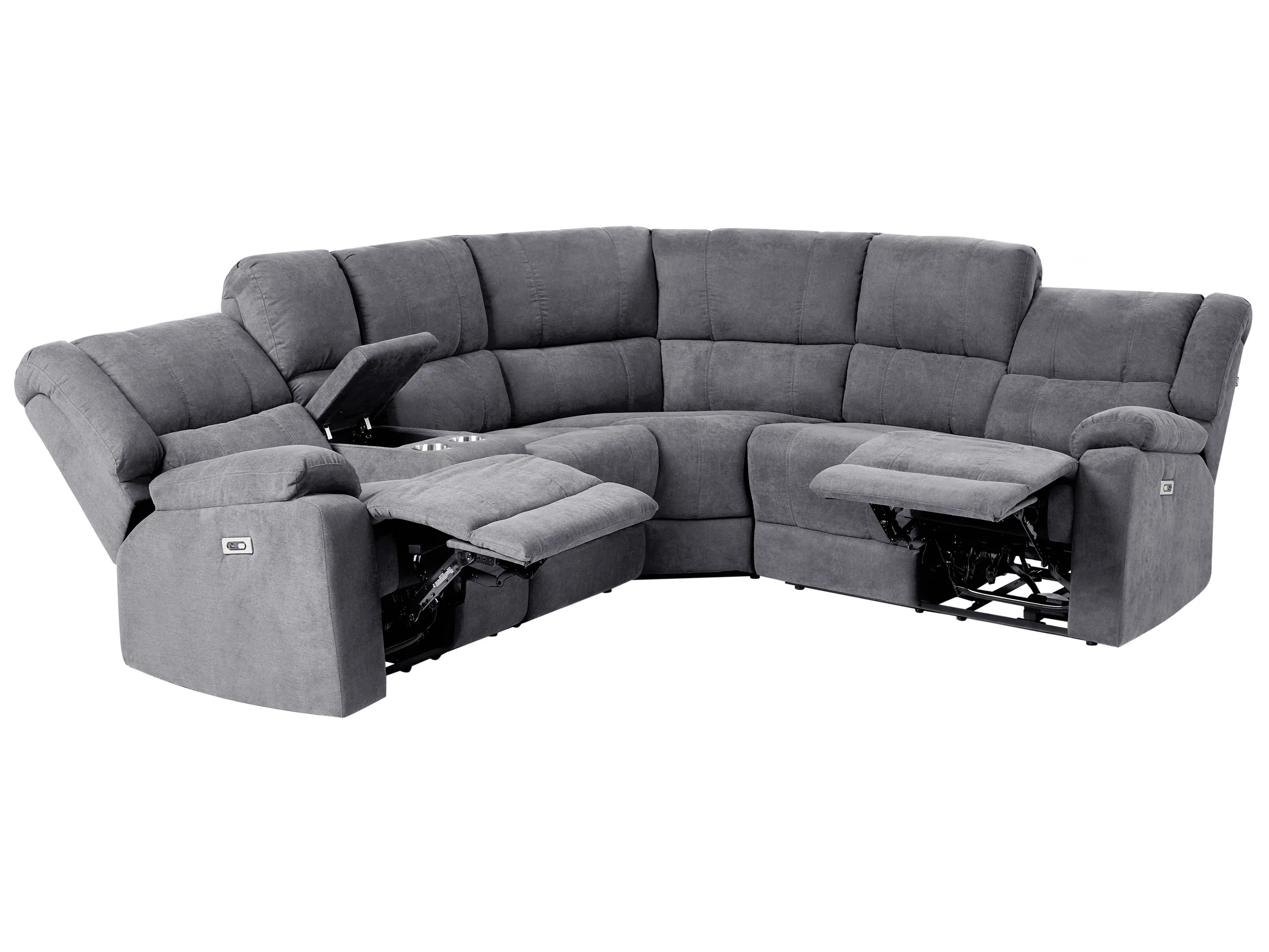 Electric Recliner Corner Sofa 5 Seater ROKKE Fabric Dark Grey with USB Port Left Hand