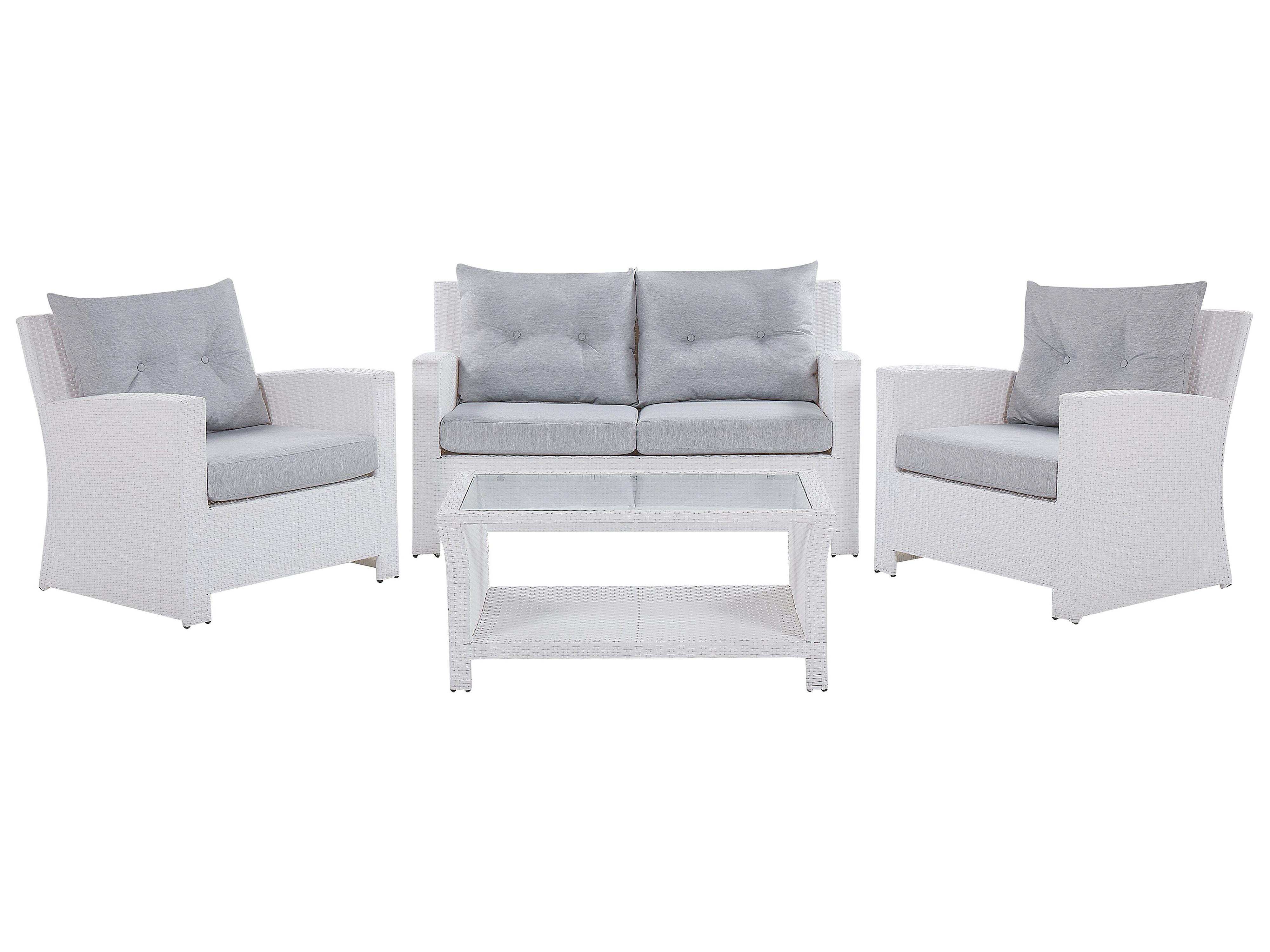 Conjunto de jardín con mesa 4 plazas MARINO Ratán sintético Blanco