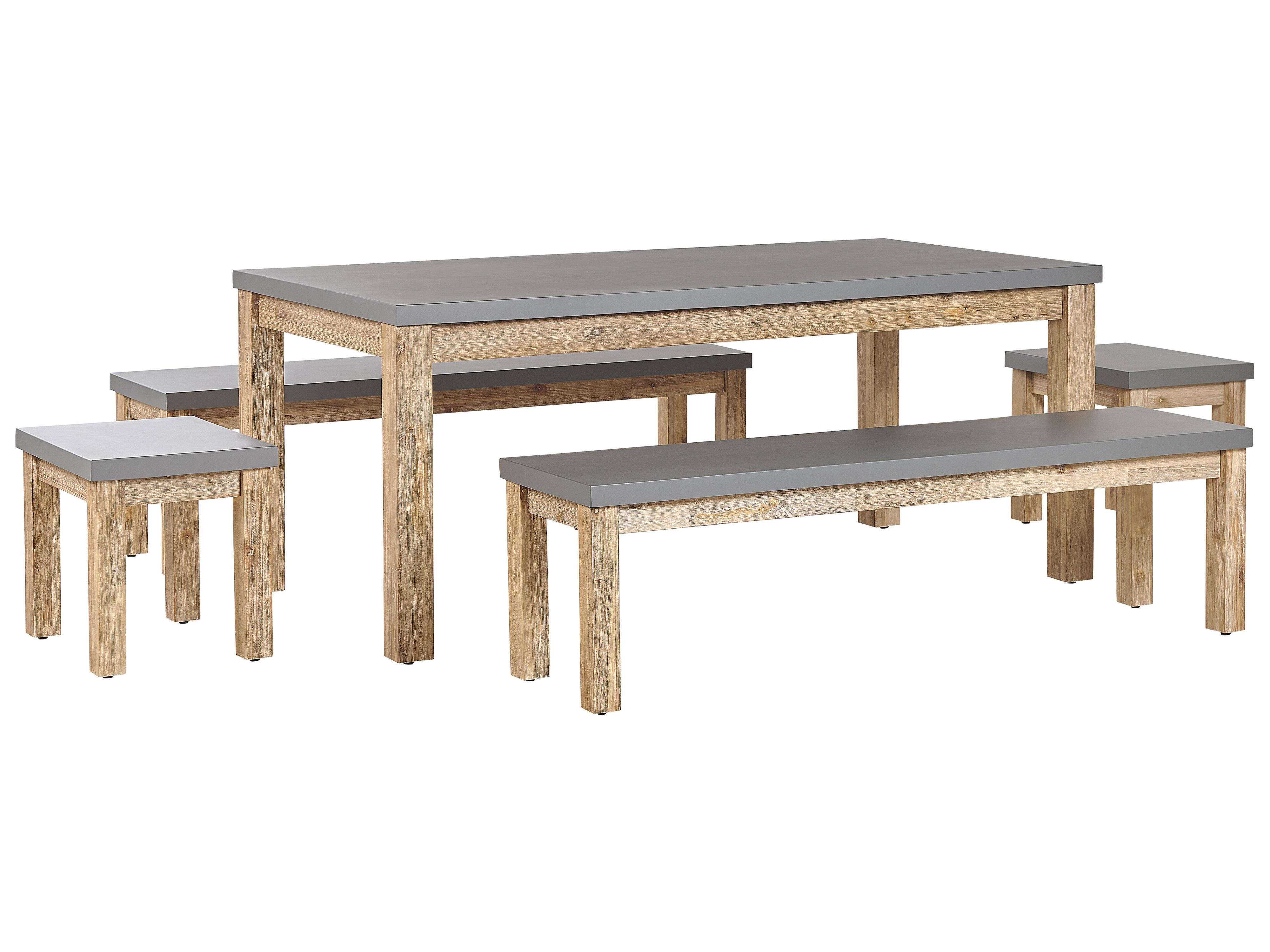 Conjunto de comedor exterior con bancos y taburetes 8 plazas OSTUNI Cemento Gris
