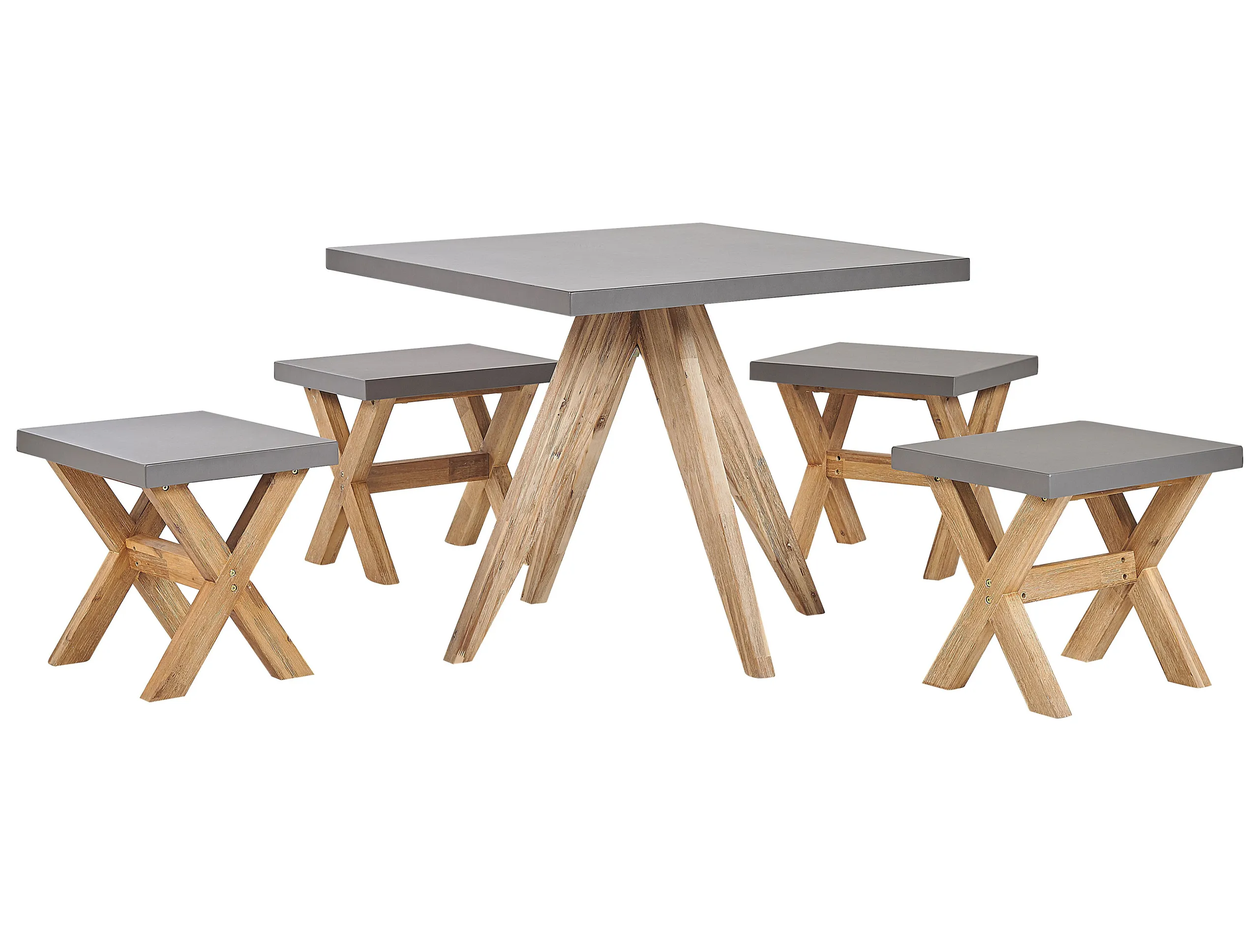 Conjunto de comedor exterior con taburetes 4 plazas OLBIA Cemento Gris