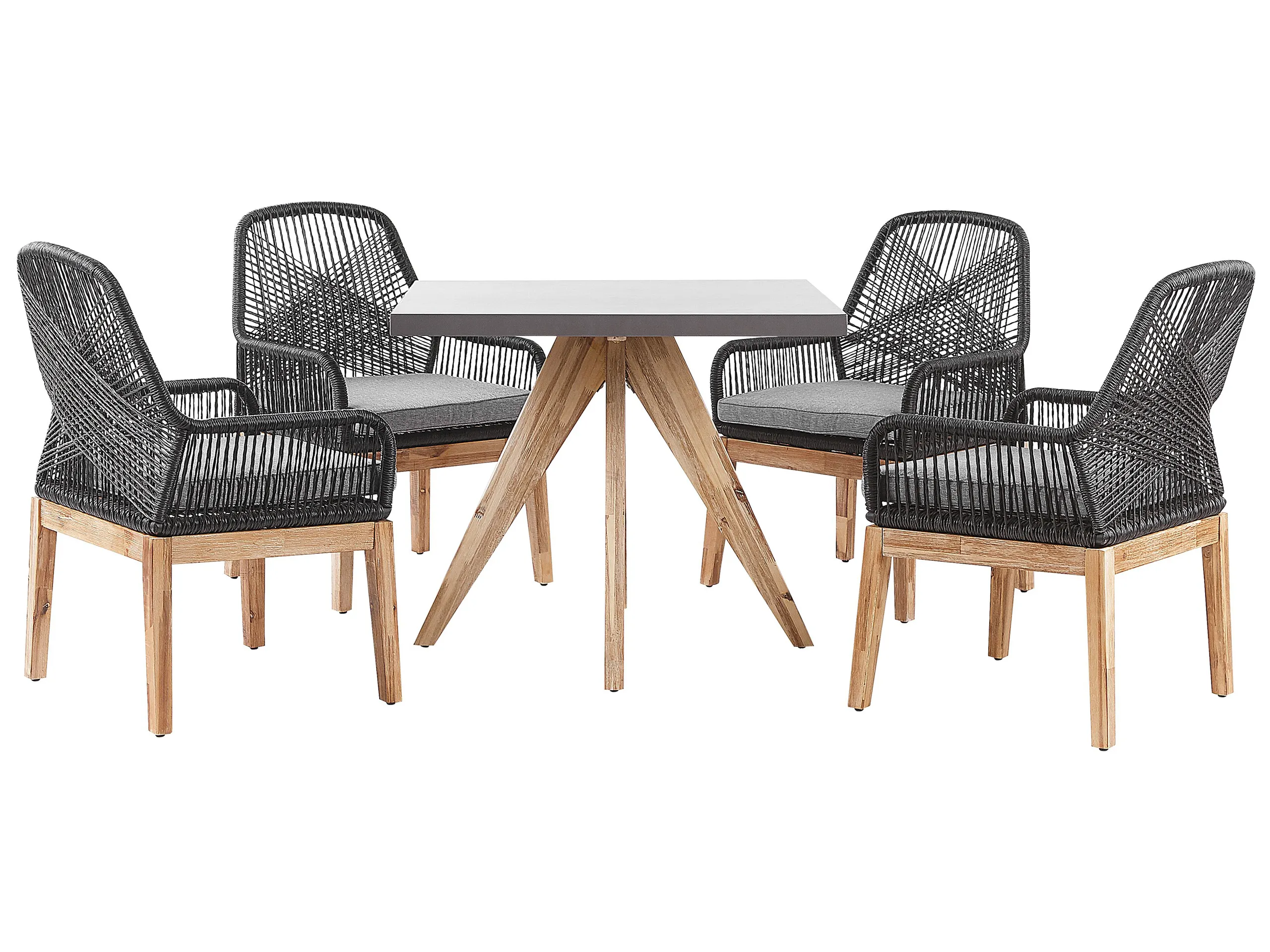 Conjunto de comedor exterior 4 plazas OLBIA con cojines Cemento Negro