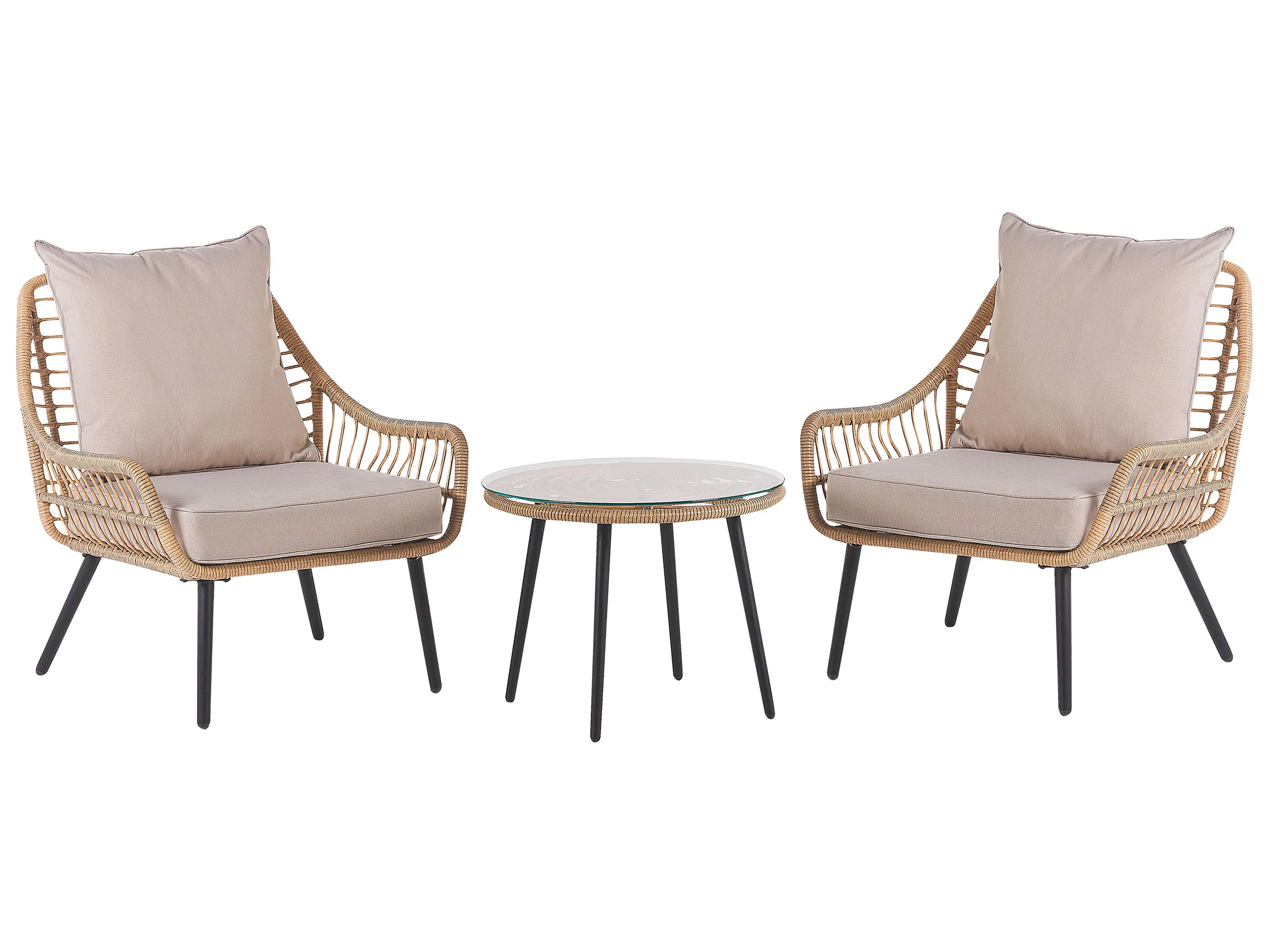 Bistro Set with Cushions LAURETO PE Rattan Natural