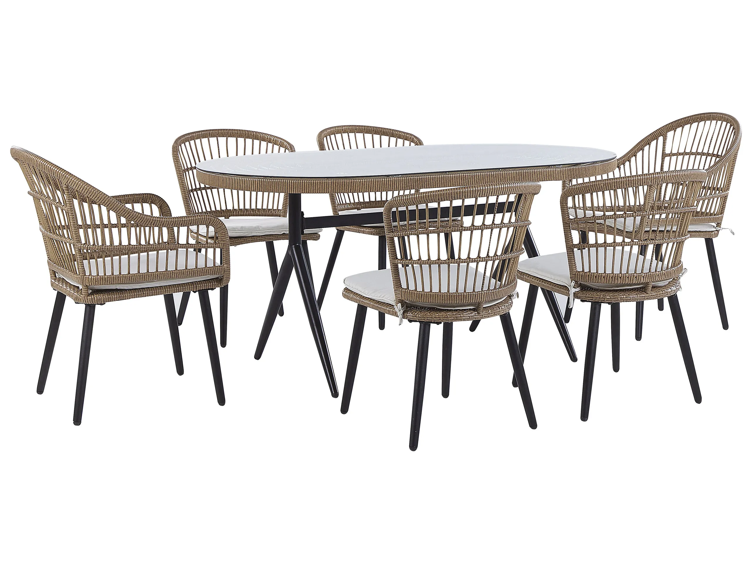 Conjunto de comedor exterior 6 plazas ALIANO II con cojines Ratán sintético Beige