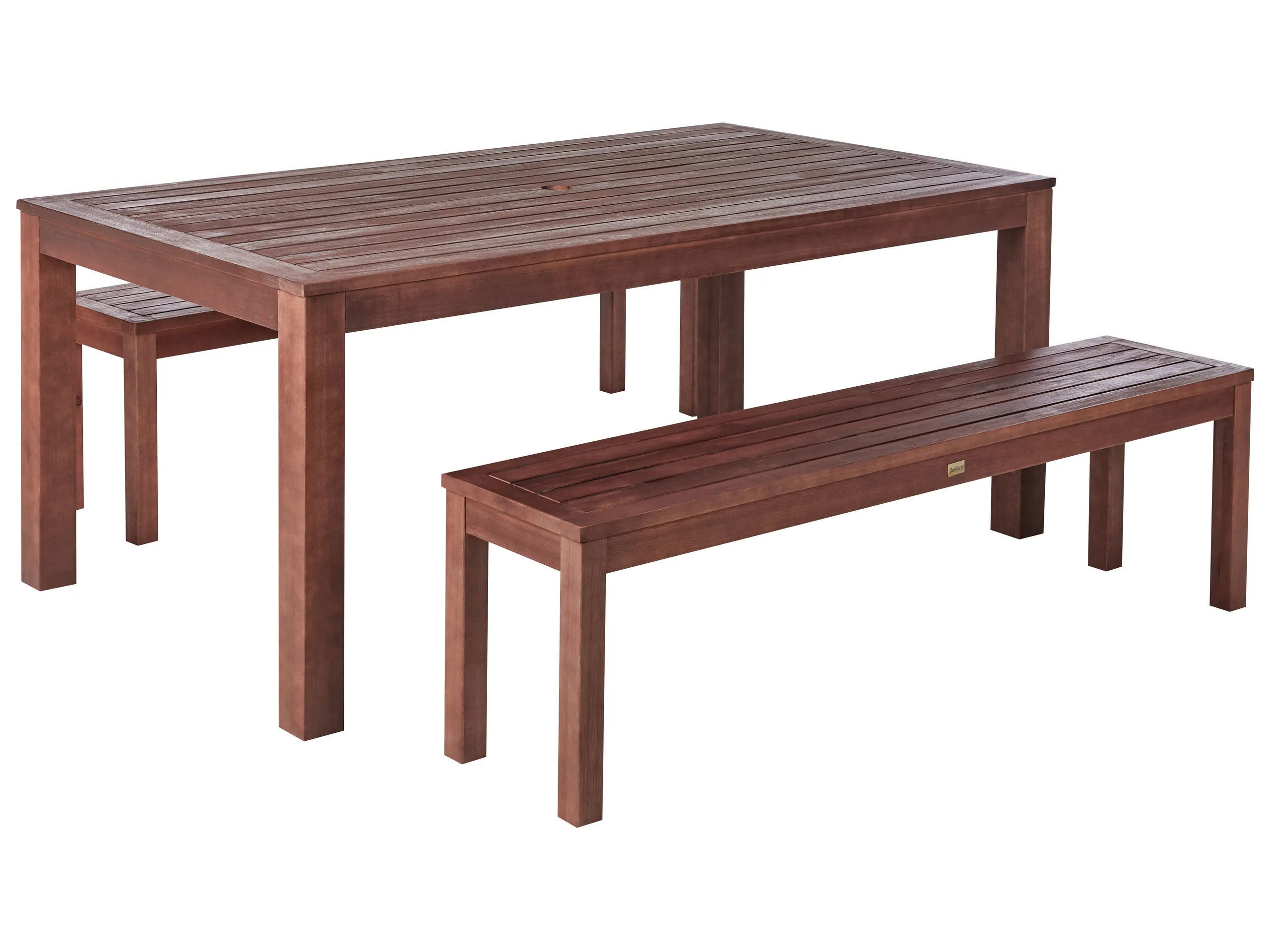 Conjunto de comedor exterior con bancos 6 plazas TUSCANIA Madera de eucalipto Marrón oscuro