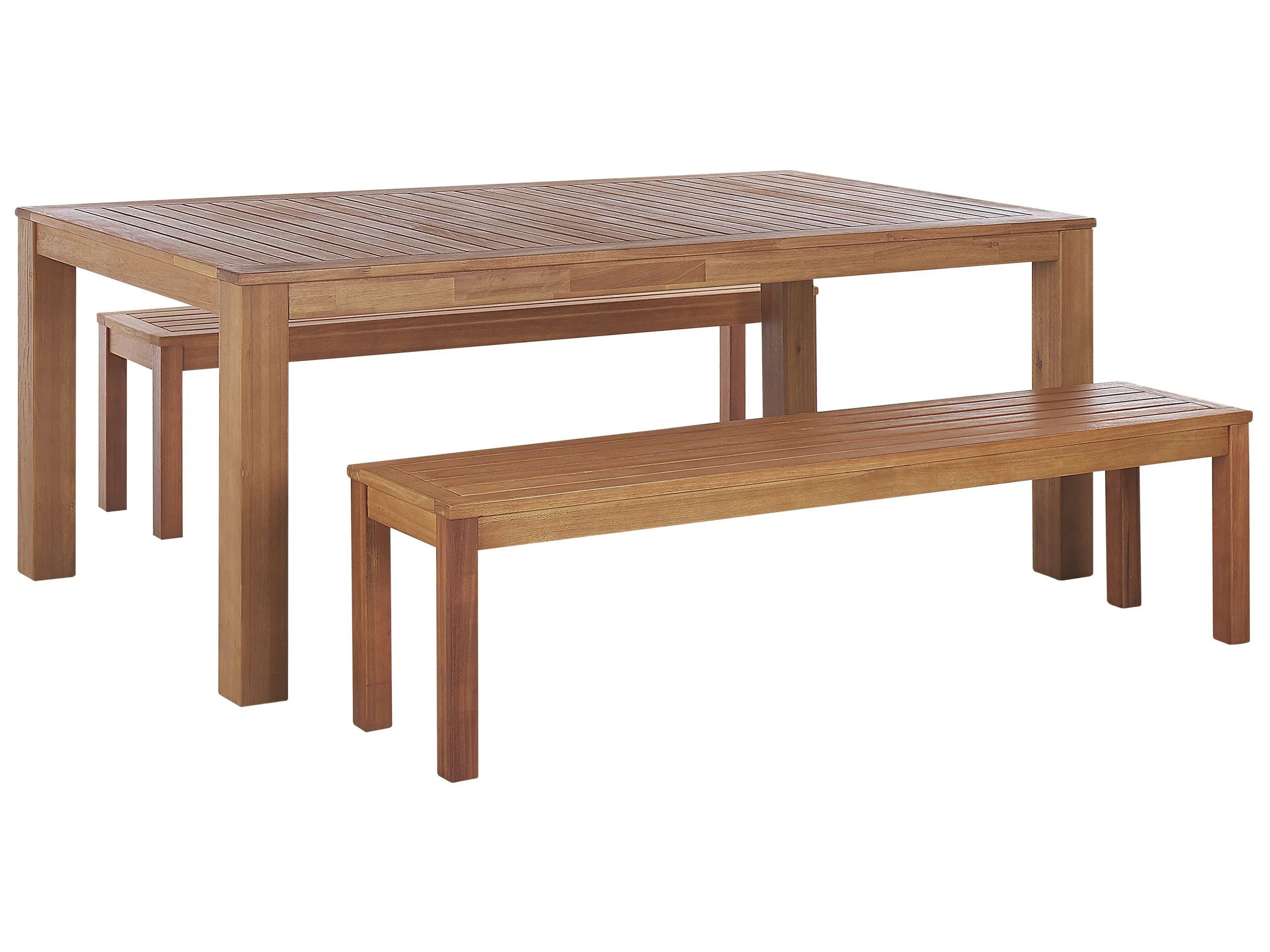 Conjunto de comedor exterior con bancos 6 plazas MONSANO Madera de eucalipto Marrón