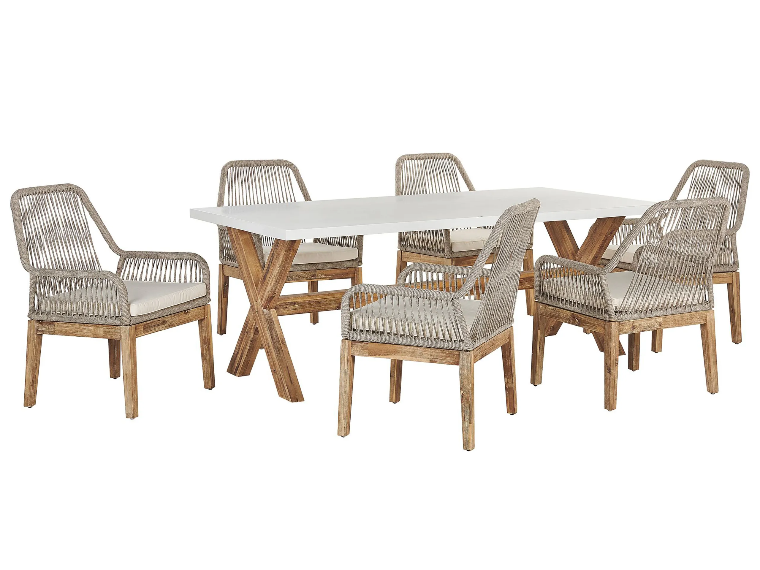 Conjunto de comedor exterior 6 plazas OLBIA con cojines Beige