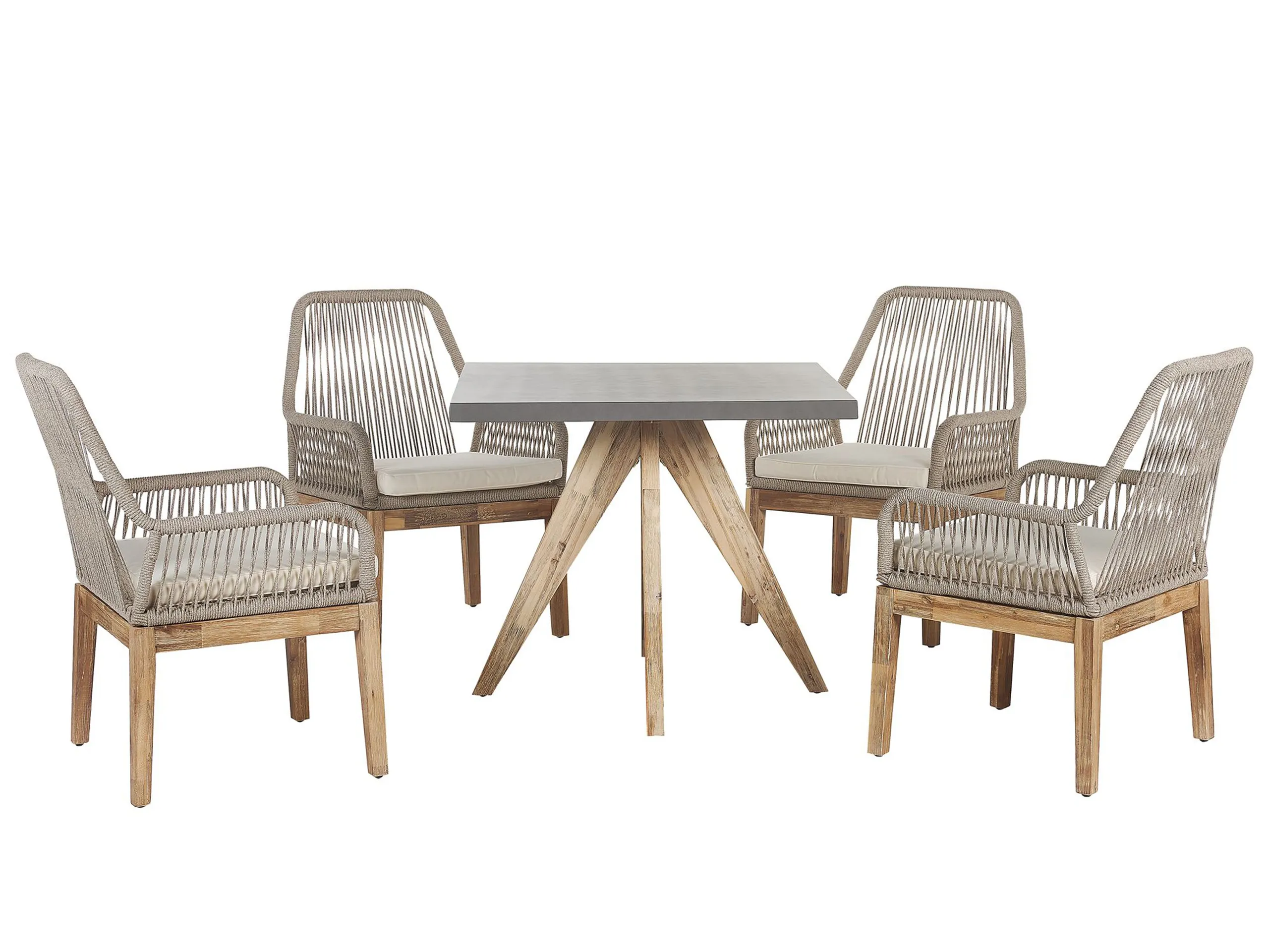 Conjunto de comedor exterior 4 plazas OLBIA con cojines Cemento Beige