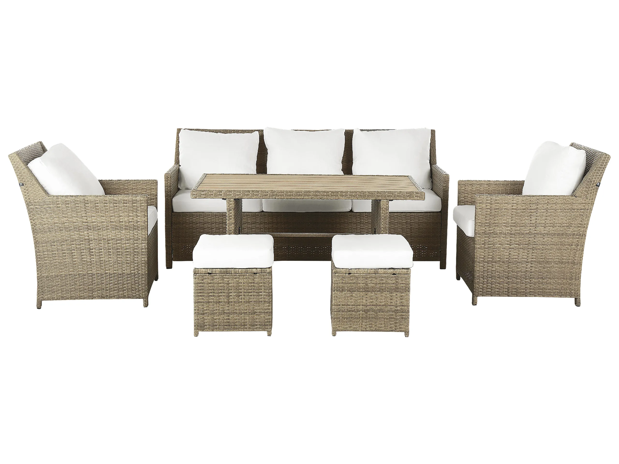 Conjunto de jardín con mesa y otomana 5 plazas FONTI con cojines Ratán sintético Marrón