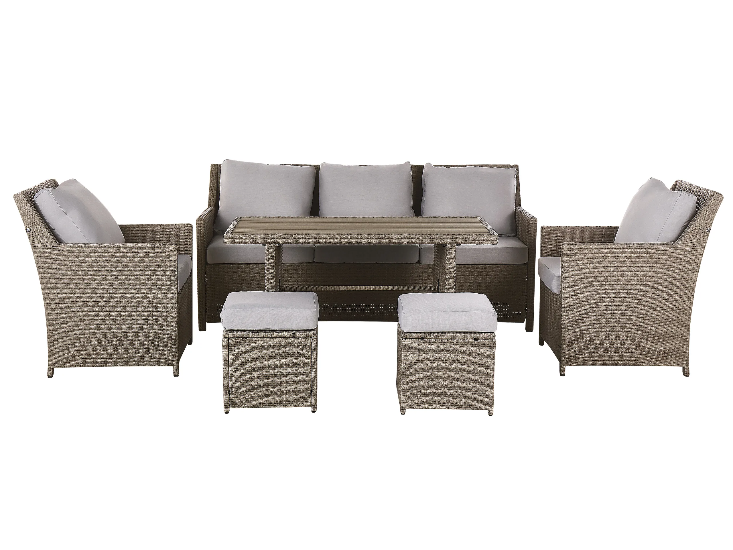 Conjunto de jardín con mesa y otomana 5 plazas FONTI con cojines Ratán sintético Gris pardo