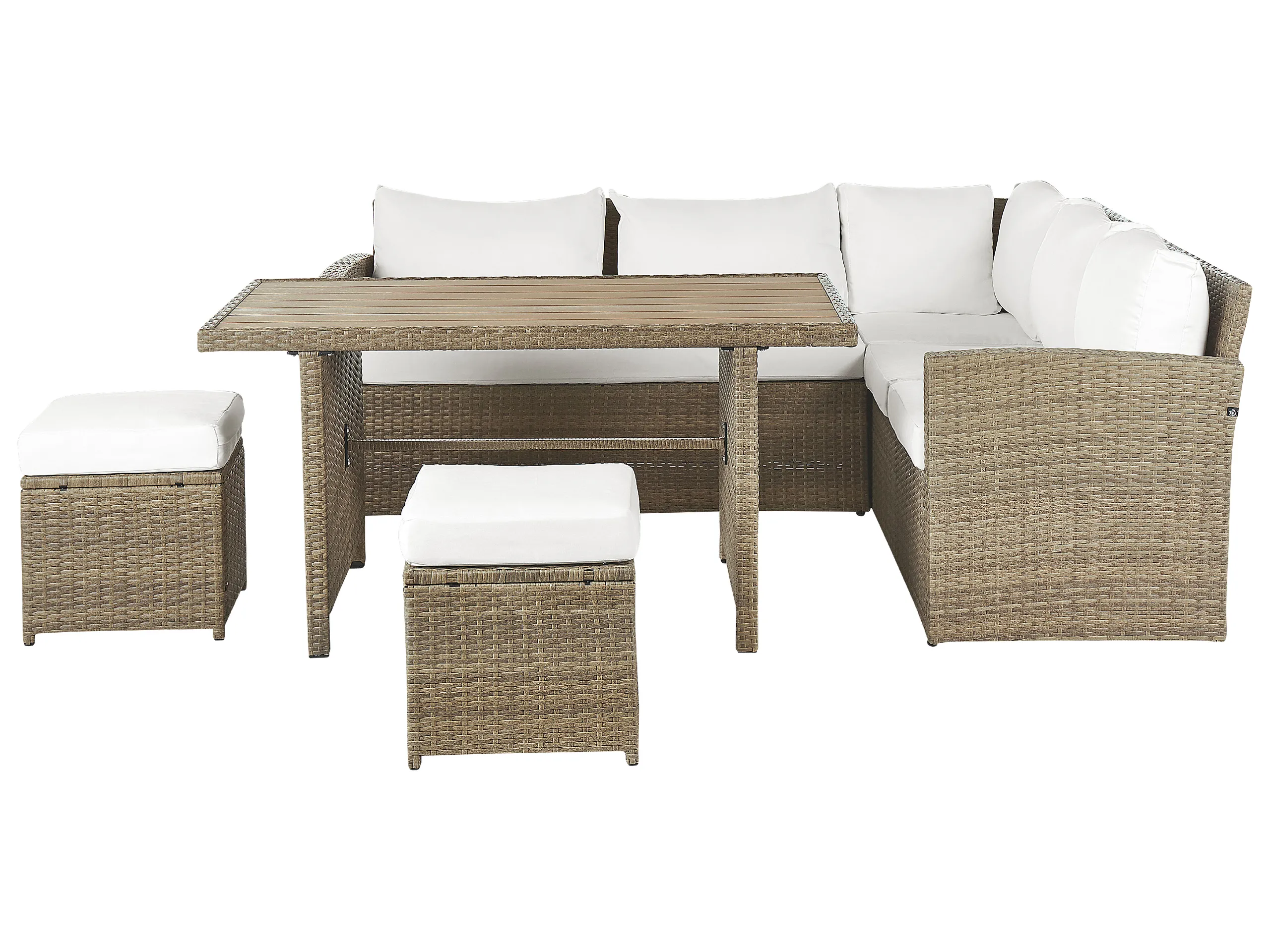Conjunto de jardín con mesa y otomana 5 plazas BARDI con cojines Ratán sintético Marrón