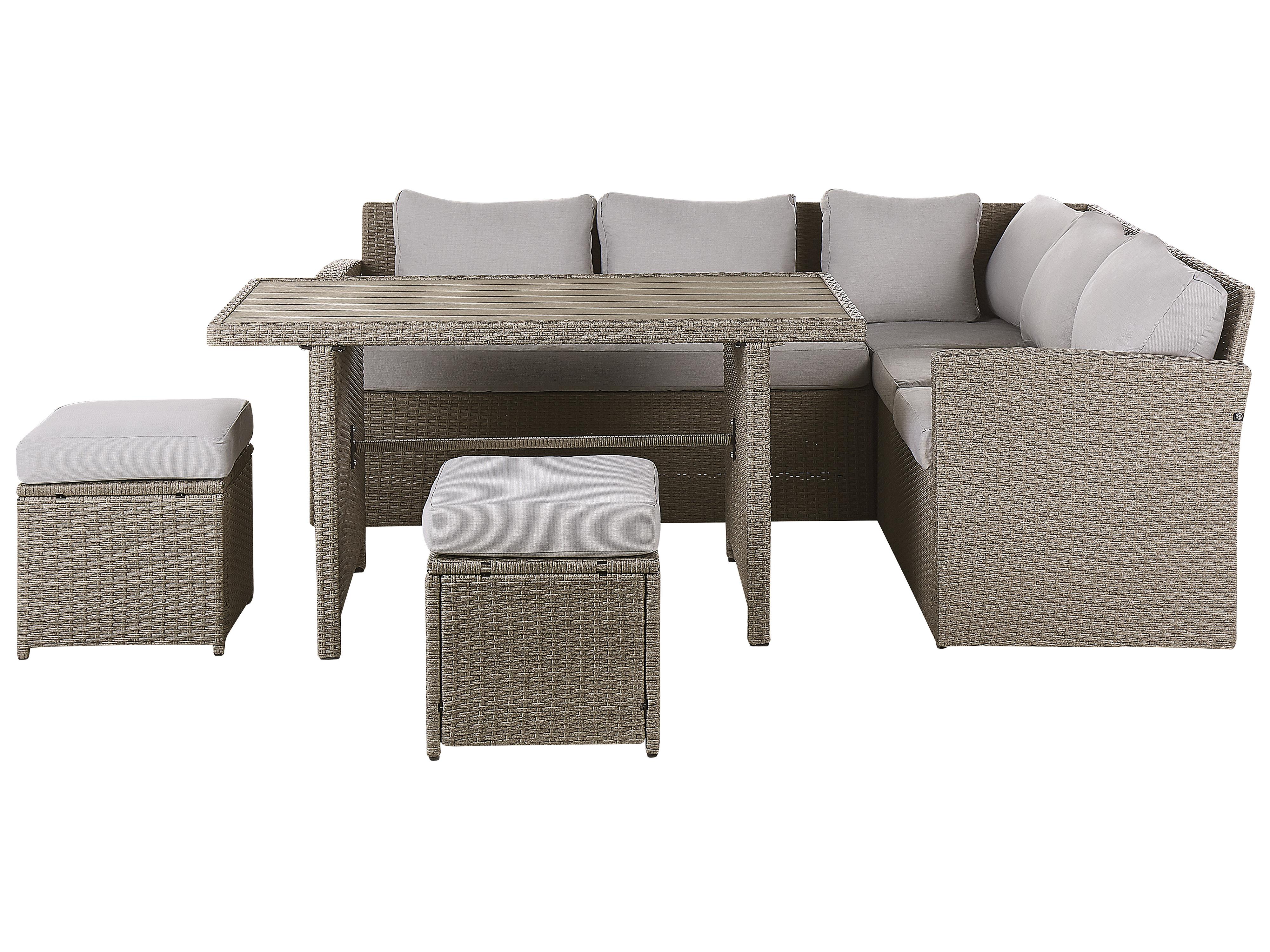 Conjunto de jardín con mesa y otomana 5 plazas BARDI con cojines Ratán sintético Gris pardo