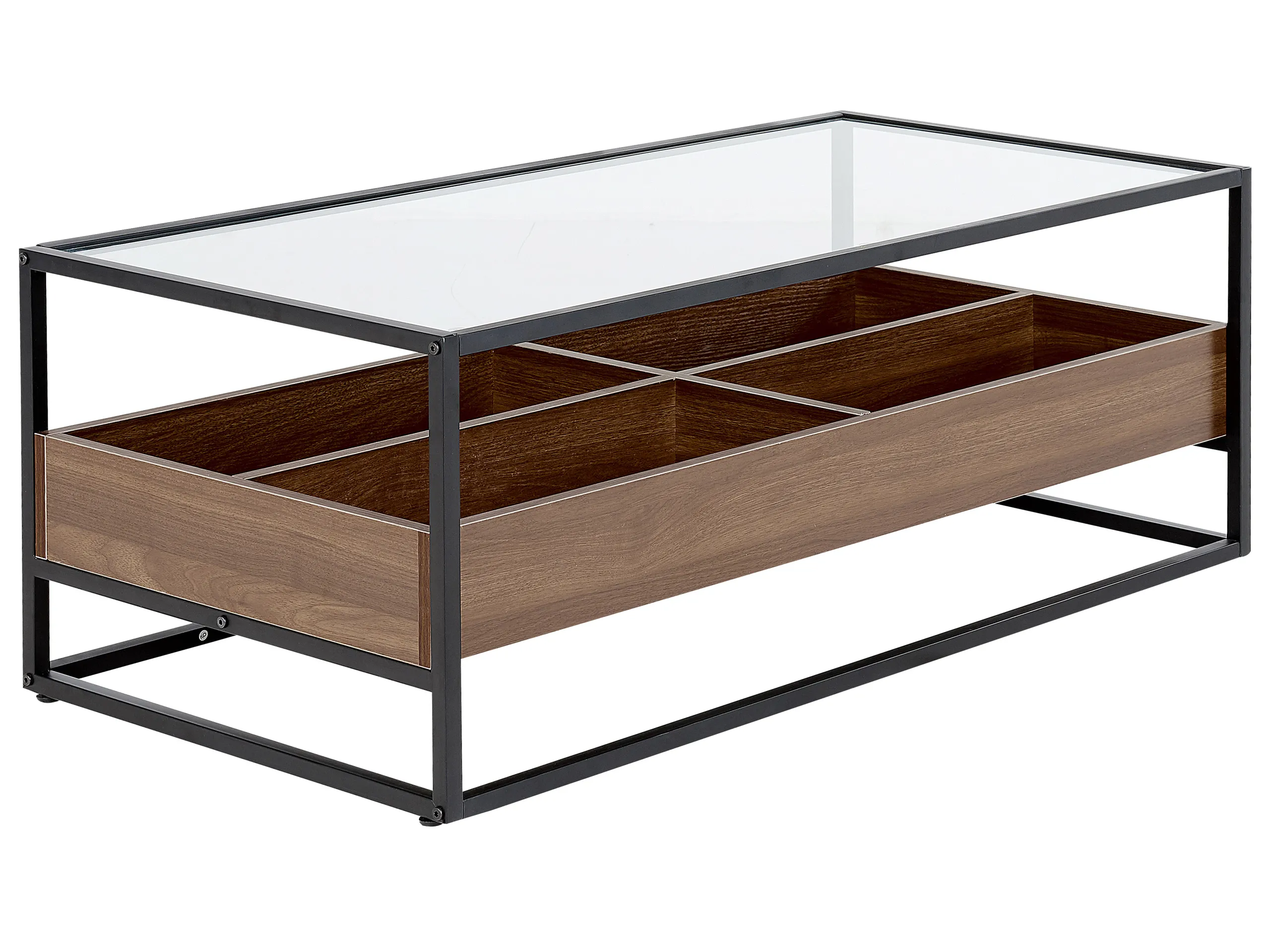 Mesa de centro WACO Vidrio templado Negro con almacenaje