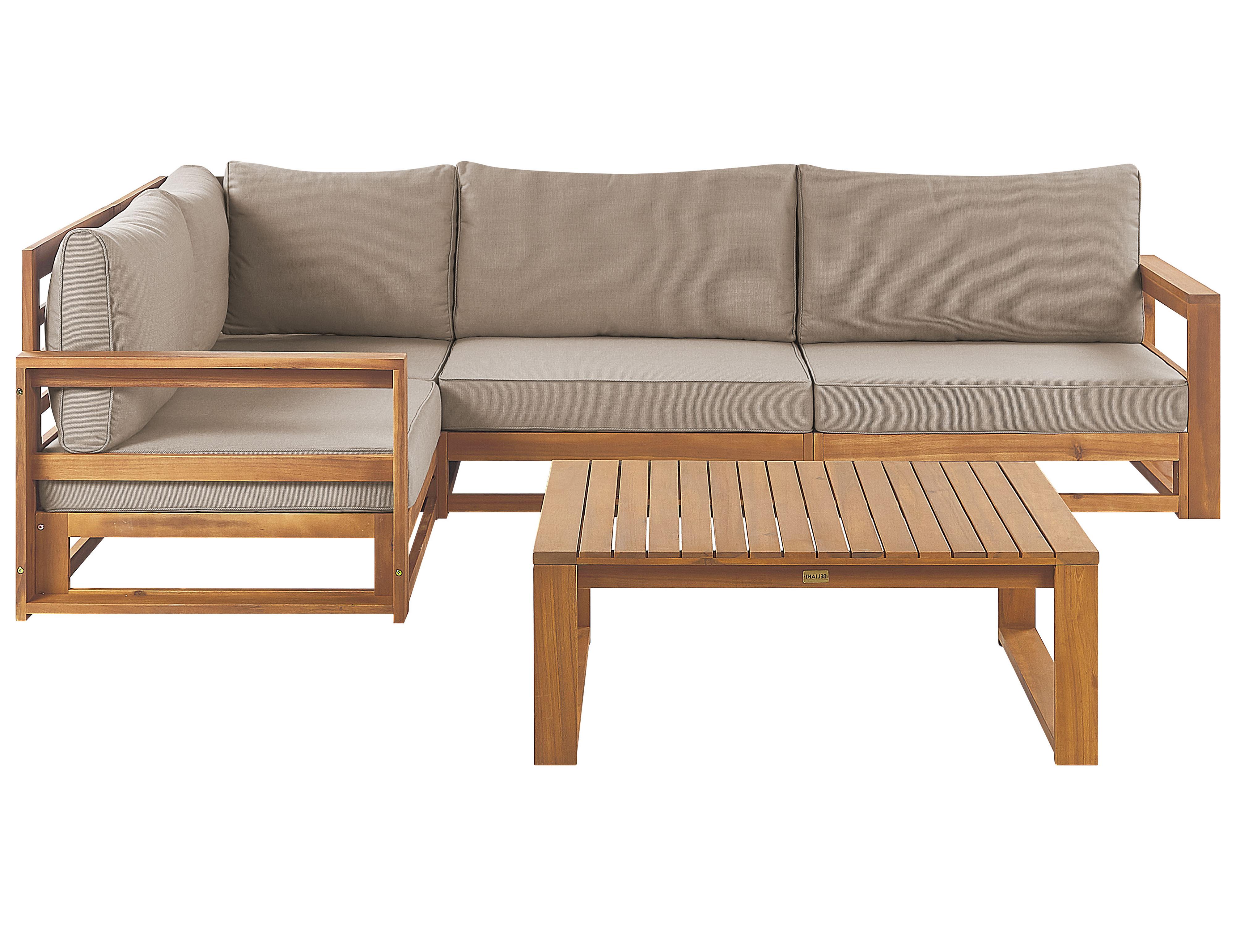 Conjunto esquinero de jardín 4 plazas TIMOR Derecha modular Madera de acacia certificada Marrón claro