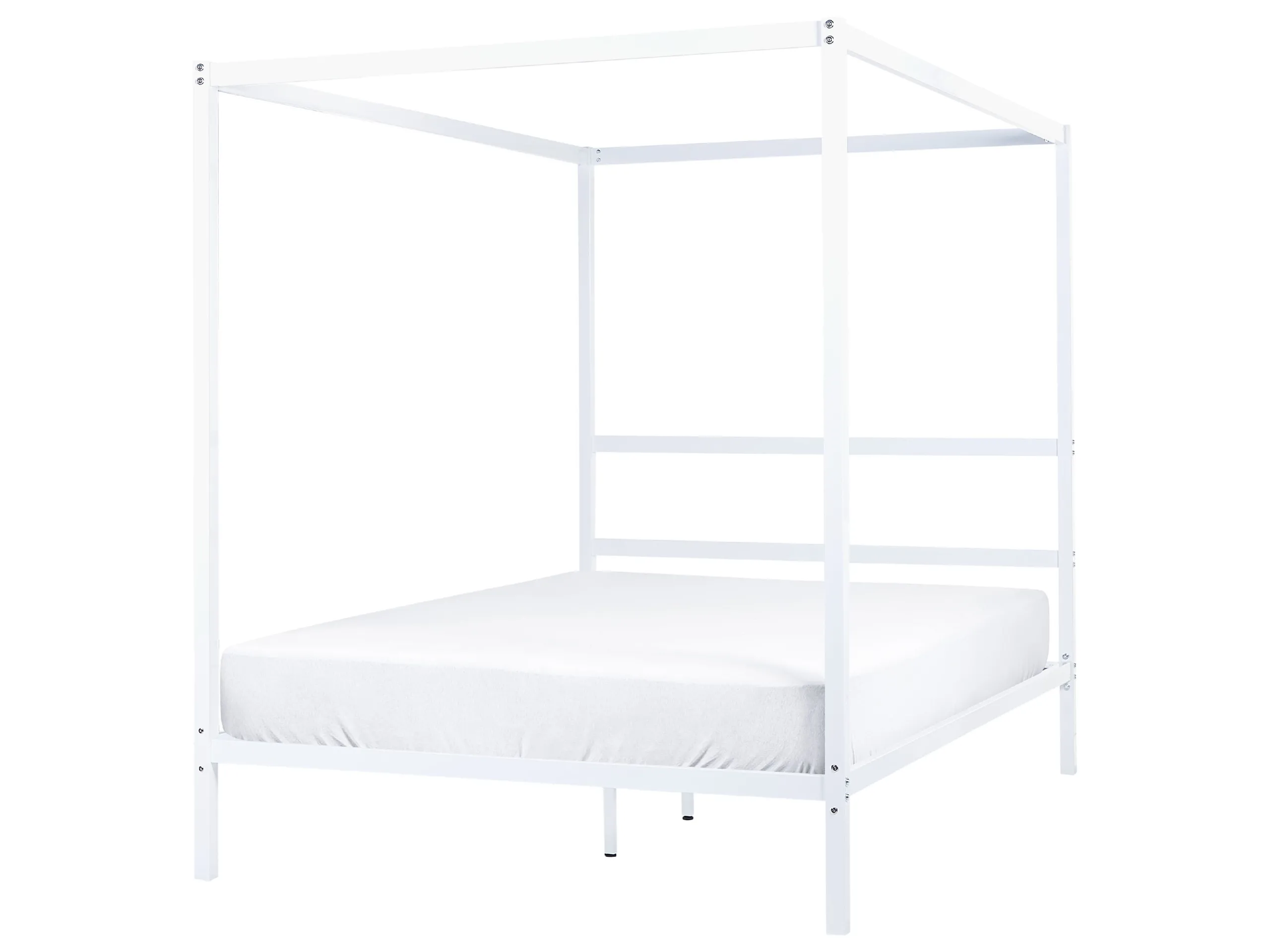 Four Poster Bed Metal LESTARDS 140 x 200 cm (EU Double) White