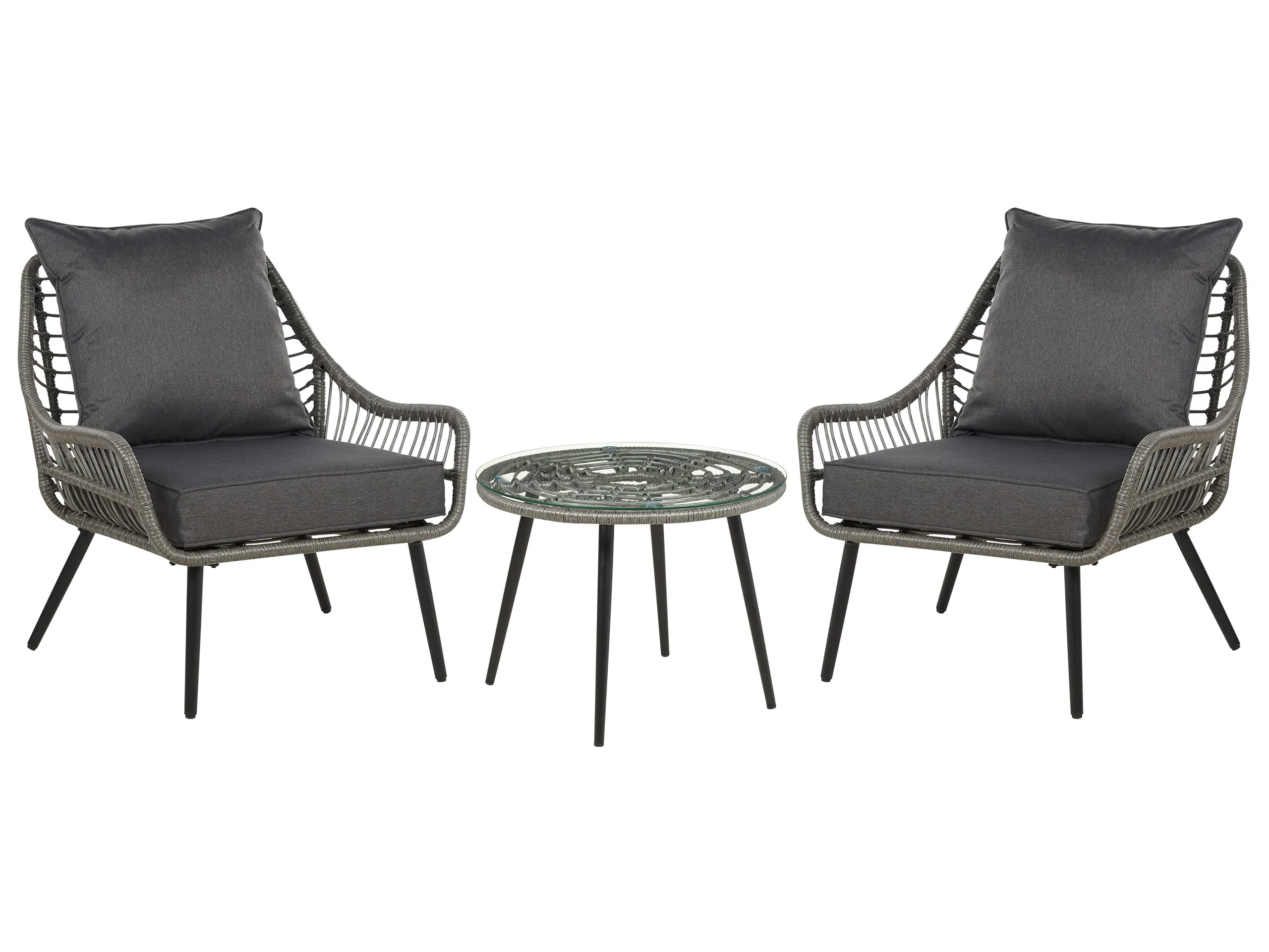 Bistro Set with Cushions LAURETO PE Rattan Grey
