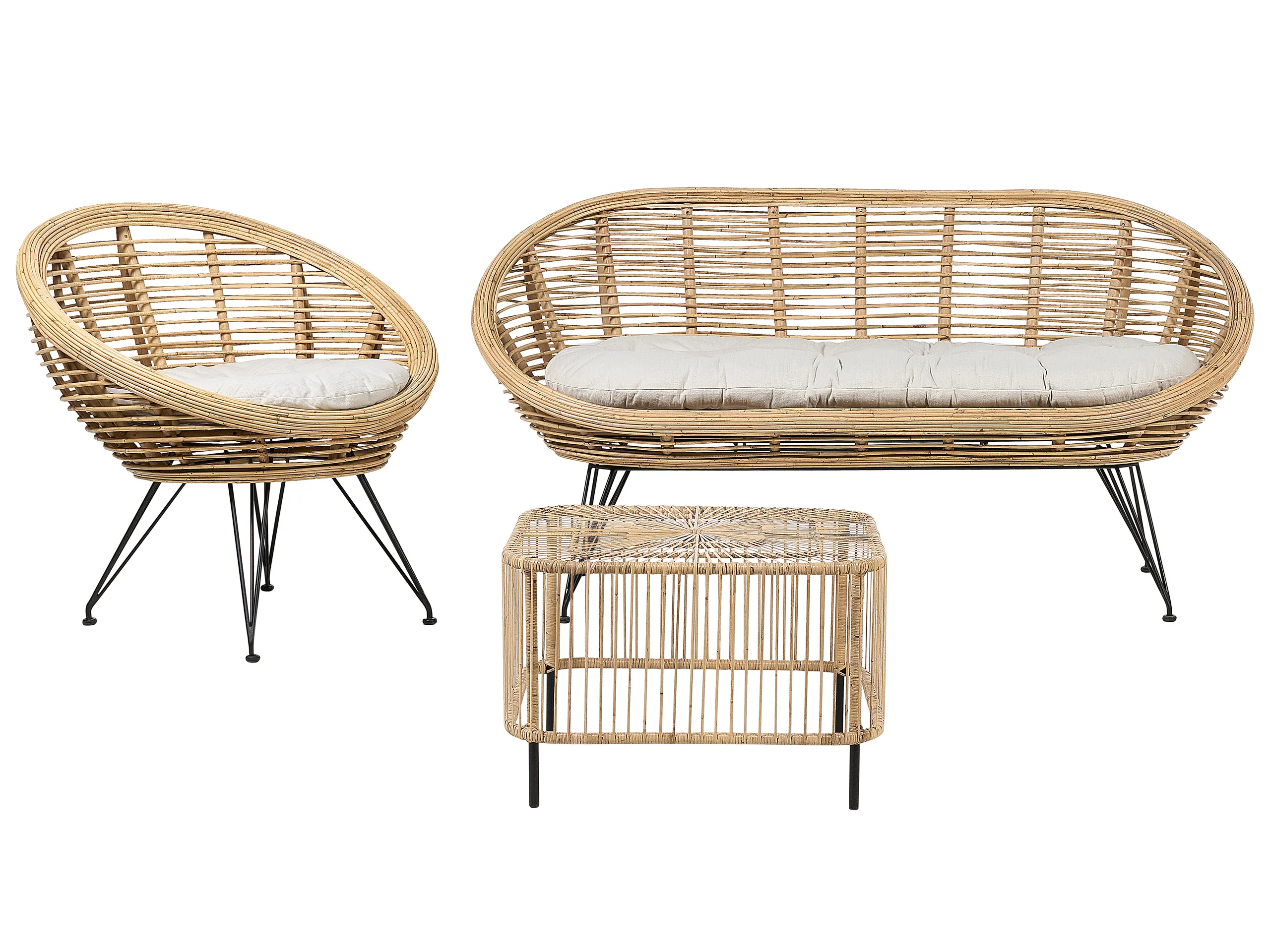 Conjunto de jardín con mesa 3 plazas MARATEA/CESENATICO Ratán Natural