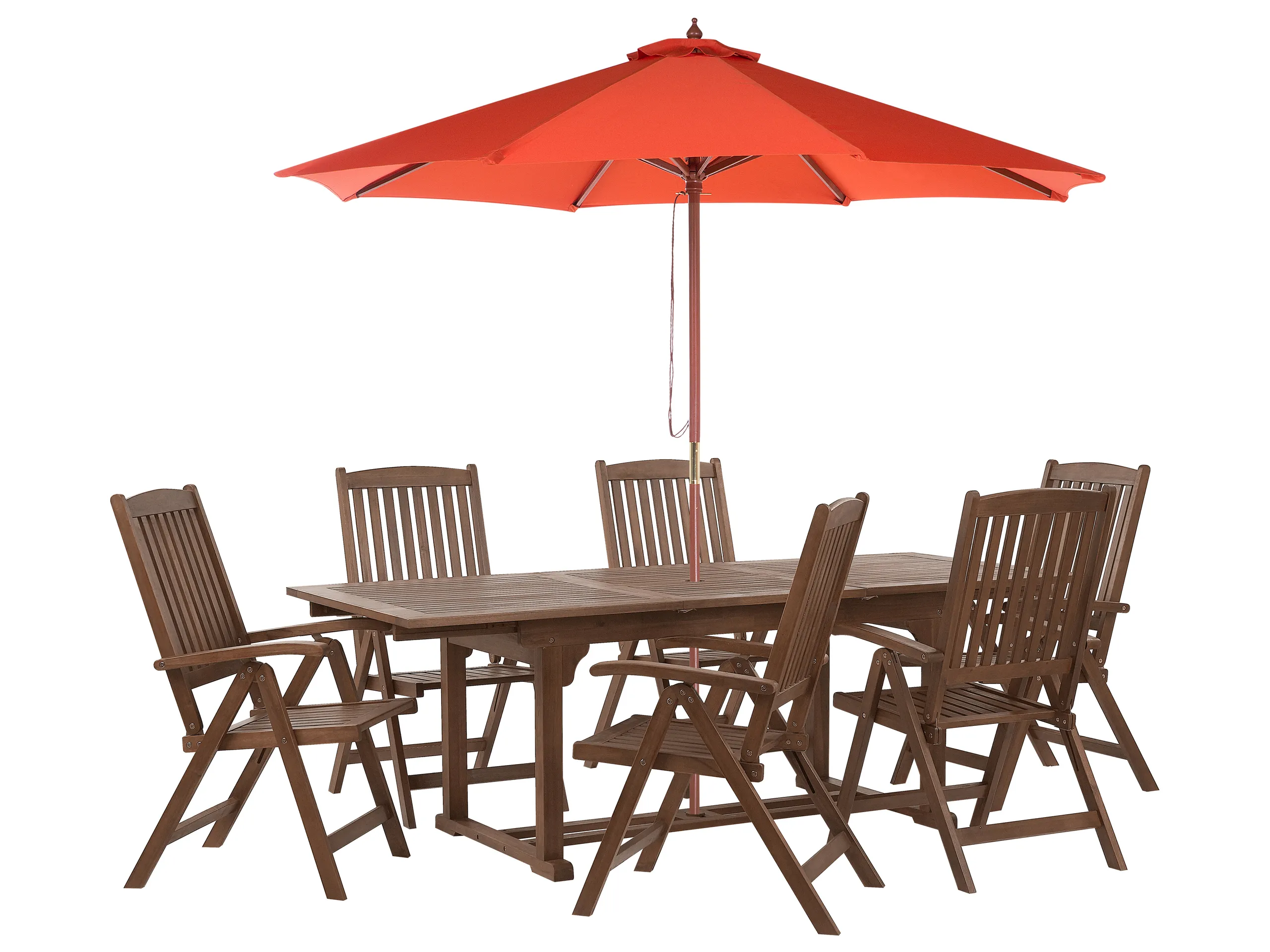 Conjunto de comedor exterior 6 plazas AMANTEA con sombrilla Madera de acacia Rojo