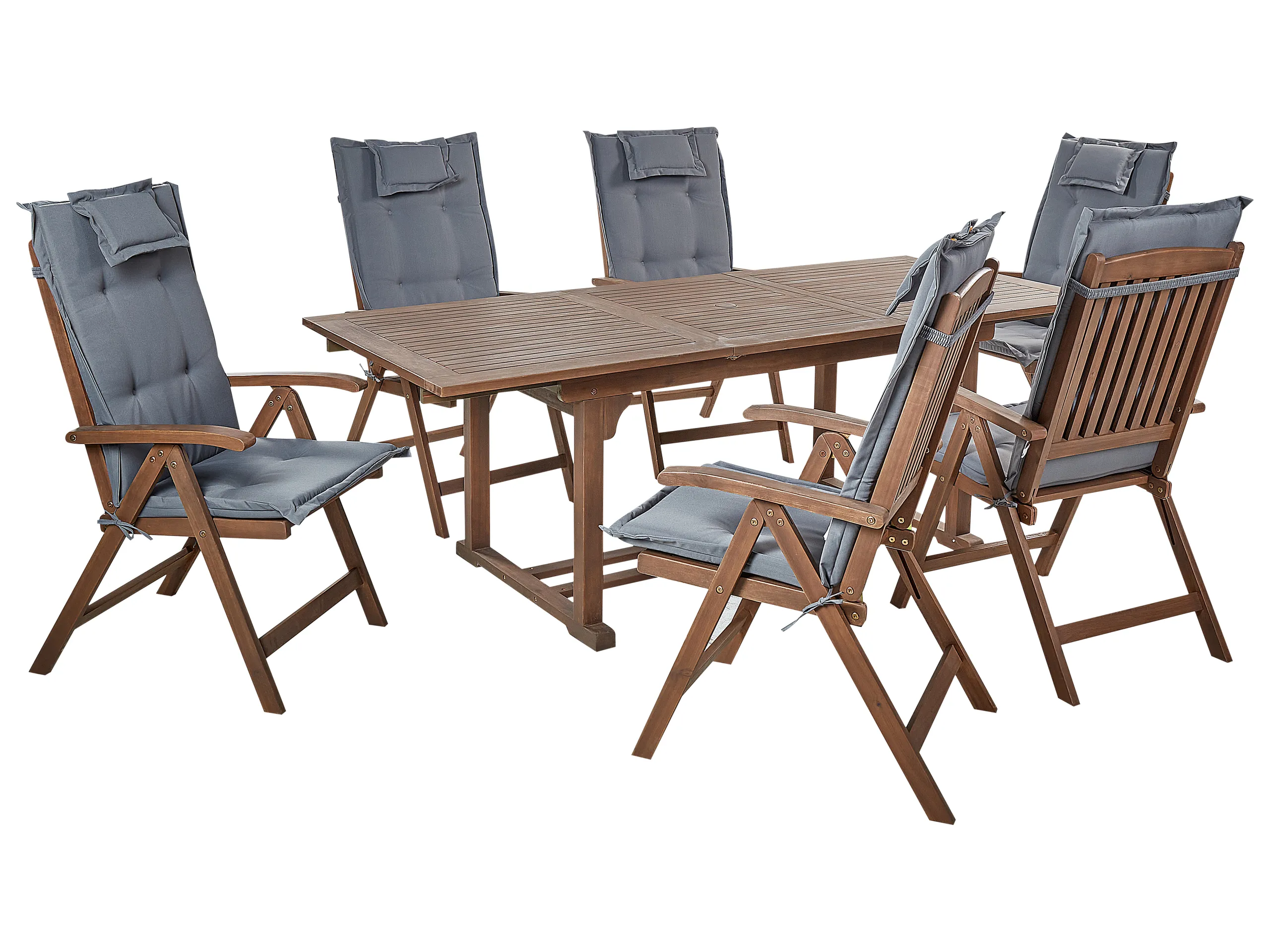 Conjunto de comedor exterior 6 plazas AMANTEA con cojines Madera de acacia Gris