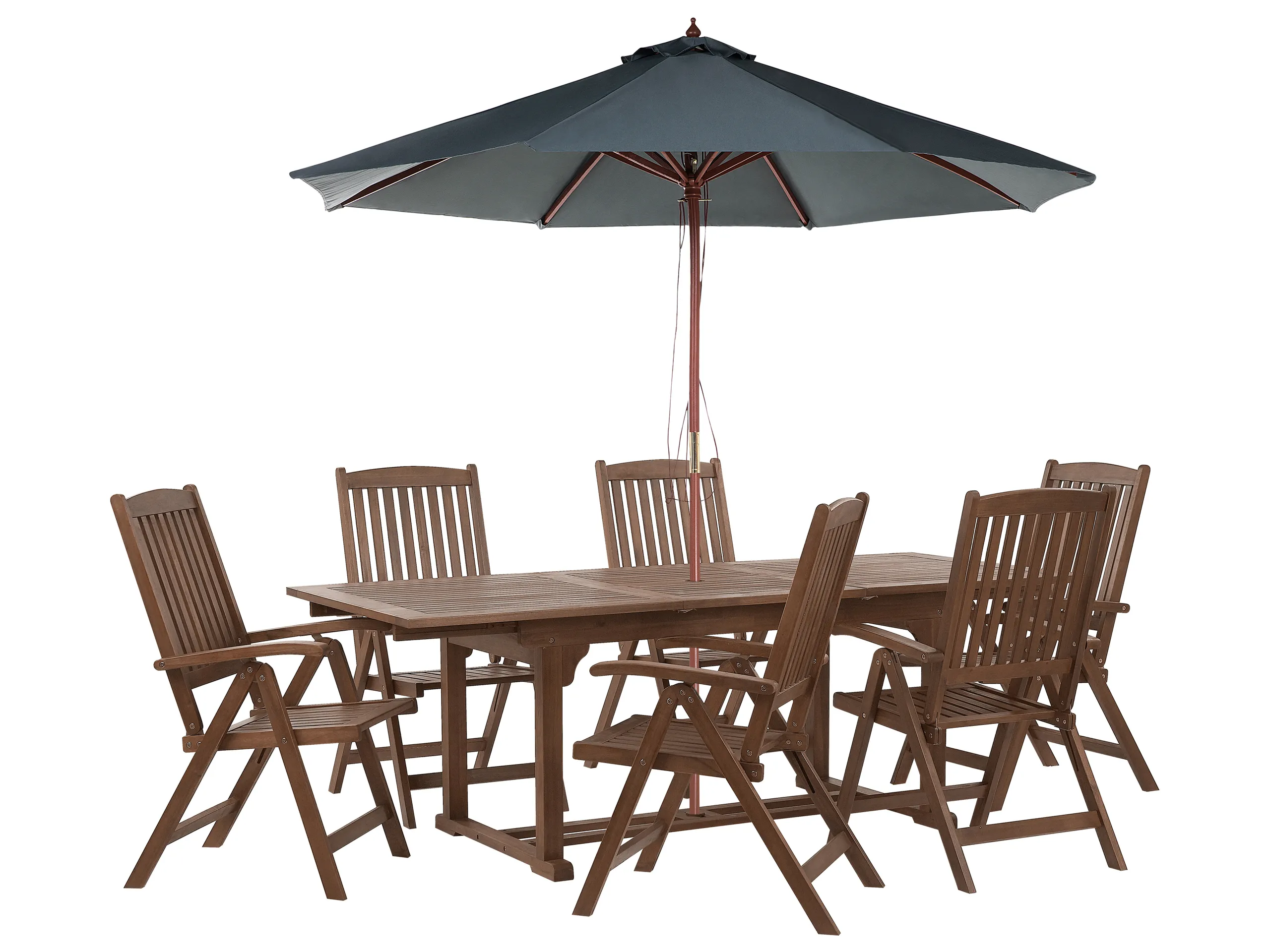 Conjunto de comedor exterior 6 plazas AMANTEA con sombrilla Madera de acacia Gris