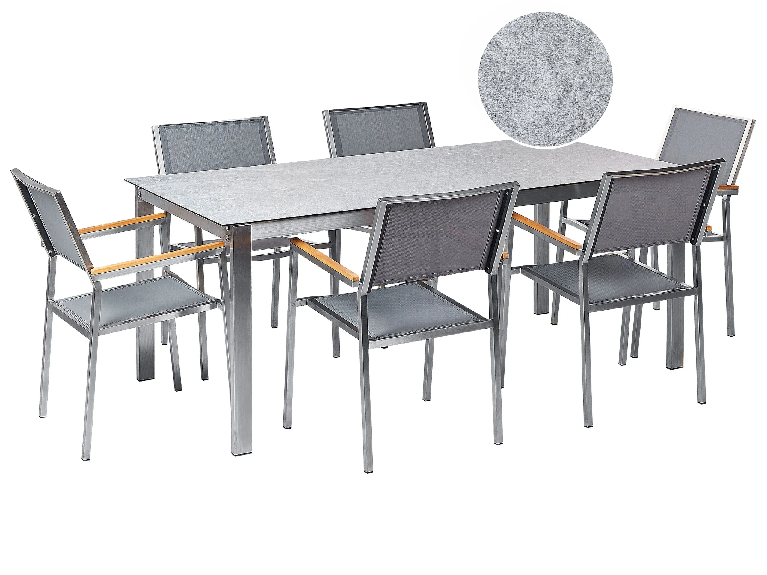 Conjunto de comedor exterior 6 plazas COSOLETO/GROSSETO Vidrio templado Efecto mármol Gris