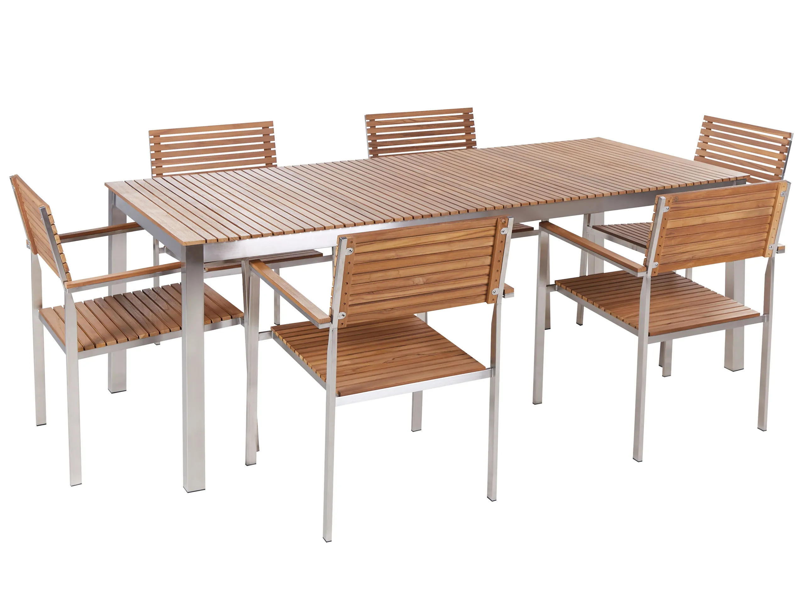 Conjunto de comedor exterior 6 plazas VIAREGGIO Madera de teca certificada Marrón