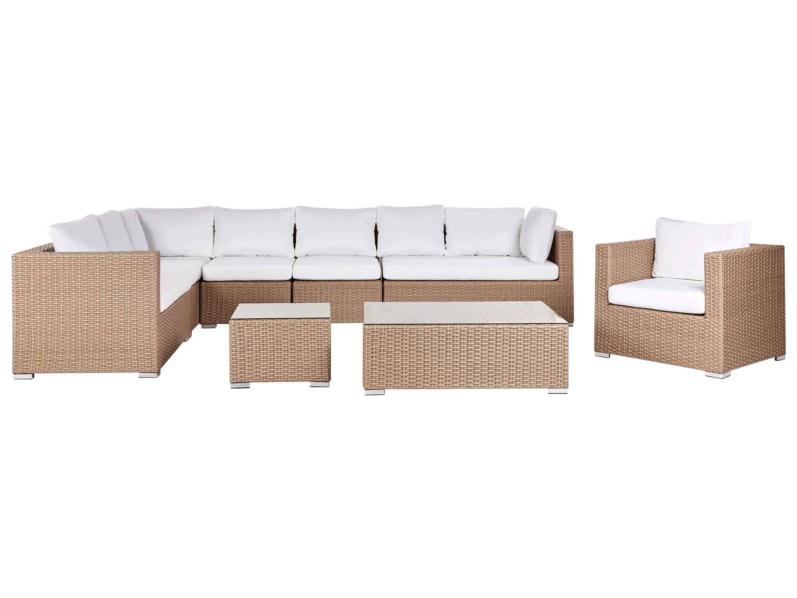 Conjunto de jardín con mesa 8 plazas XXL Derecha modular Ratán sintético Arena