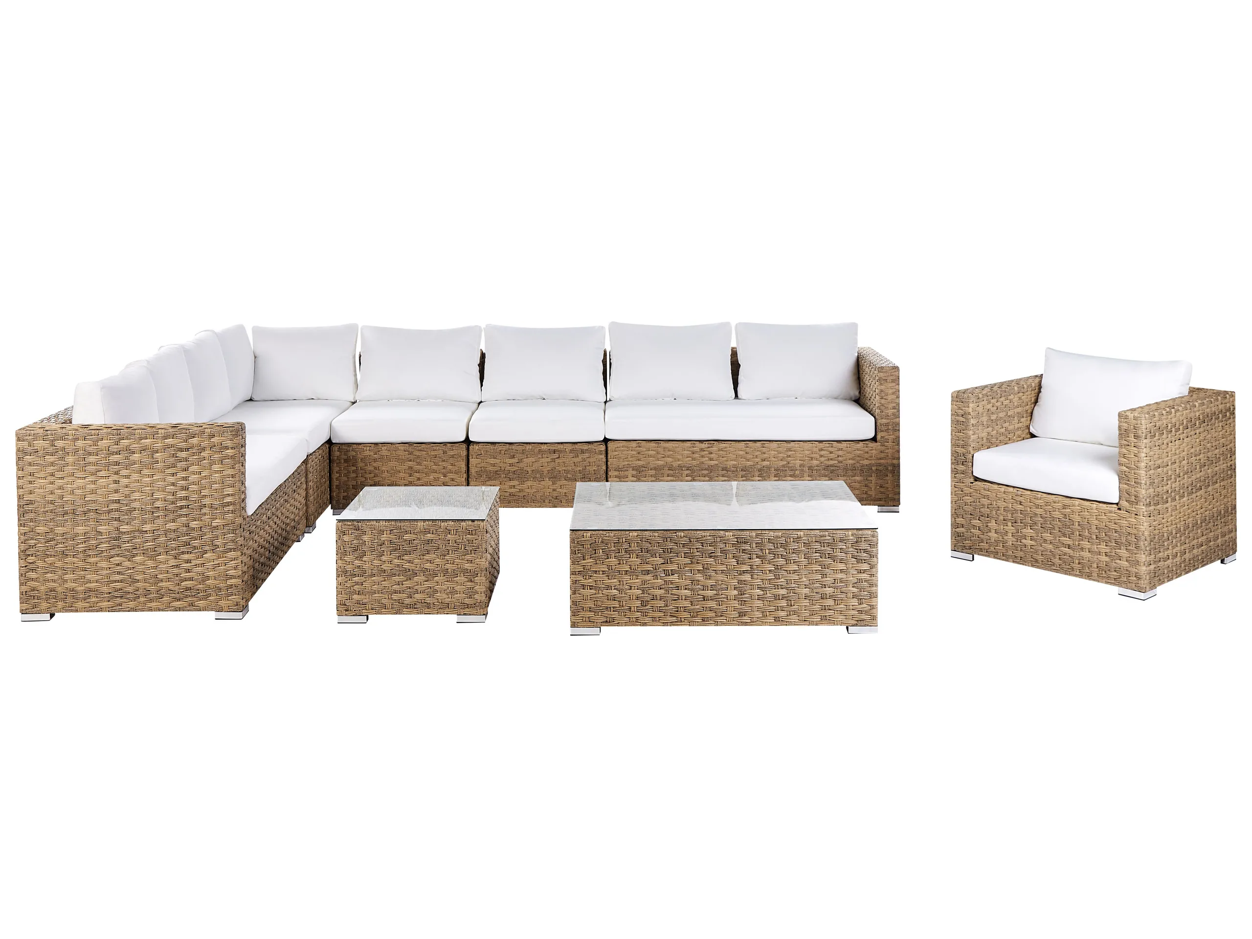 Conjunto de jardín con mesa 8 plazas XXL Derecha modular Ratán sintético Marrón claro