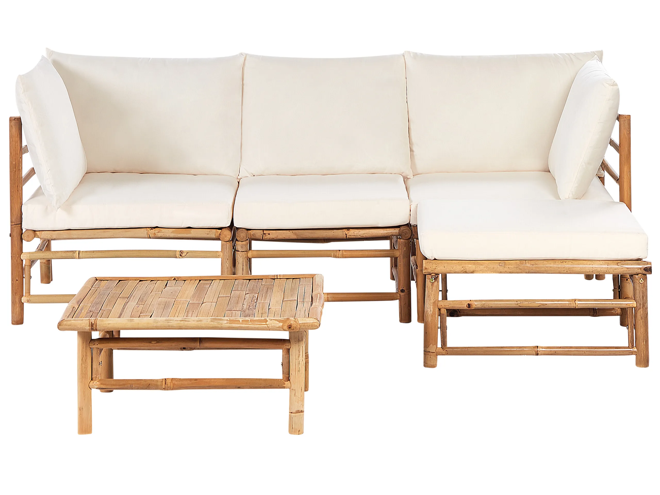 Conjunto esquinero de jardín 4 plazas CERRETO Izquierda Bambú Blanco crema