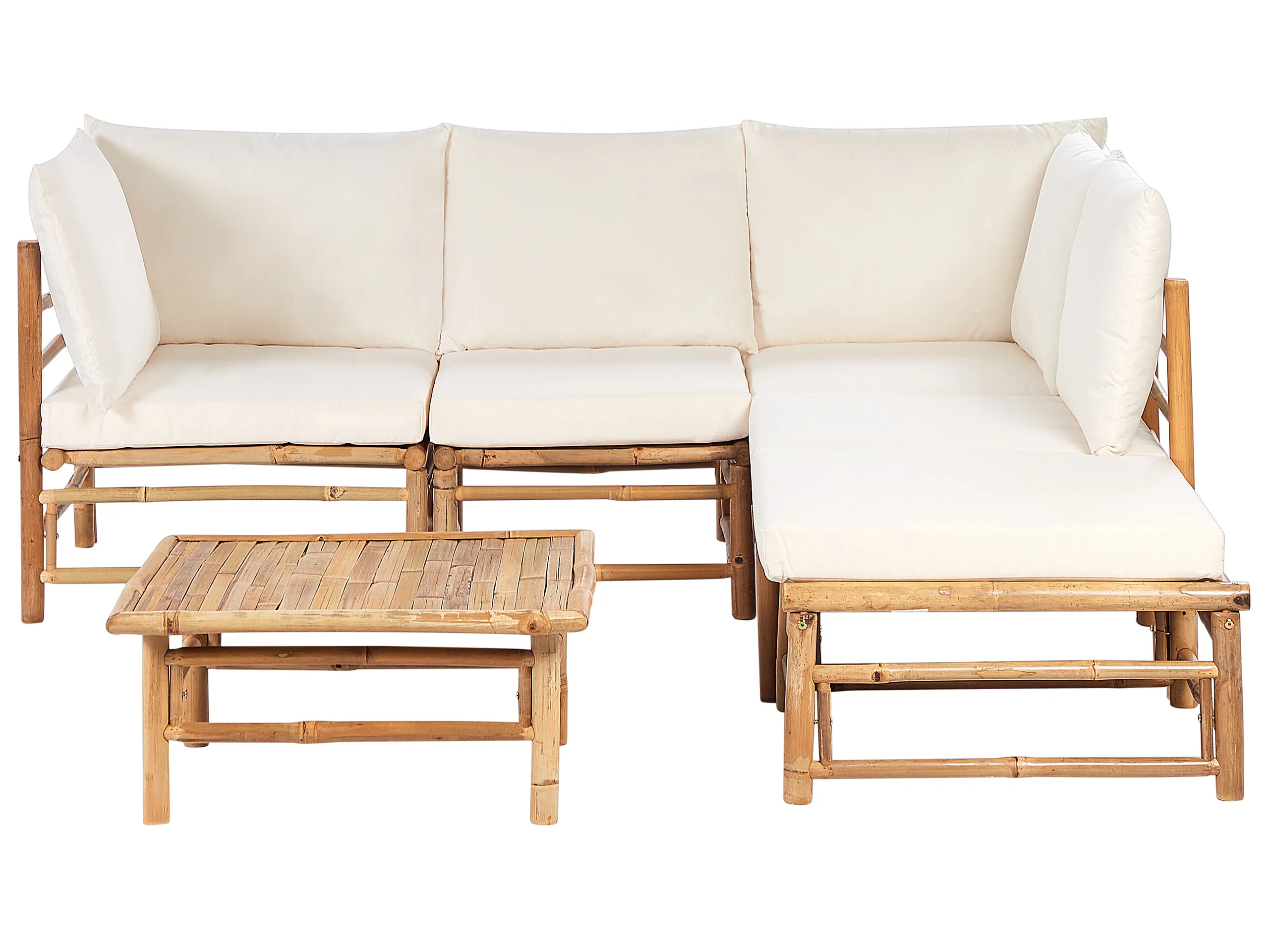 Conjunto esquinero de jardín 5 plazas CERRETO Izquierda Bambú Blanco crema